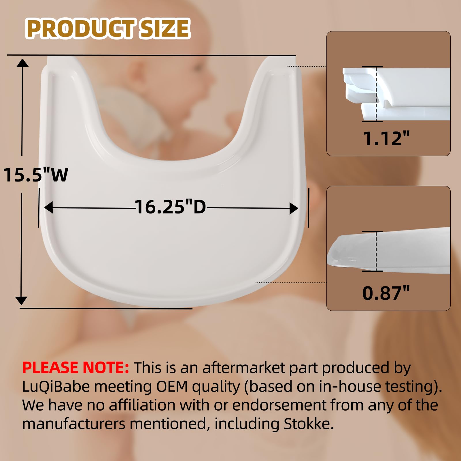 LuQiBabe Baby High Chair Tray Compatible with Stokke Tripp Trapp Chair (V2 and Beyond) with Smooth Surface and Strong Suction Power Made of Food-Safe Plastic (BPA BPS BPF Lead Phthalate Free) - White