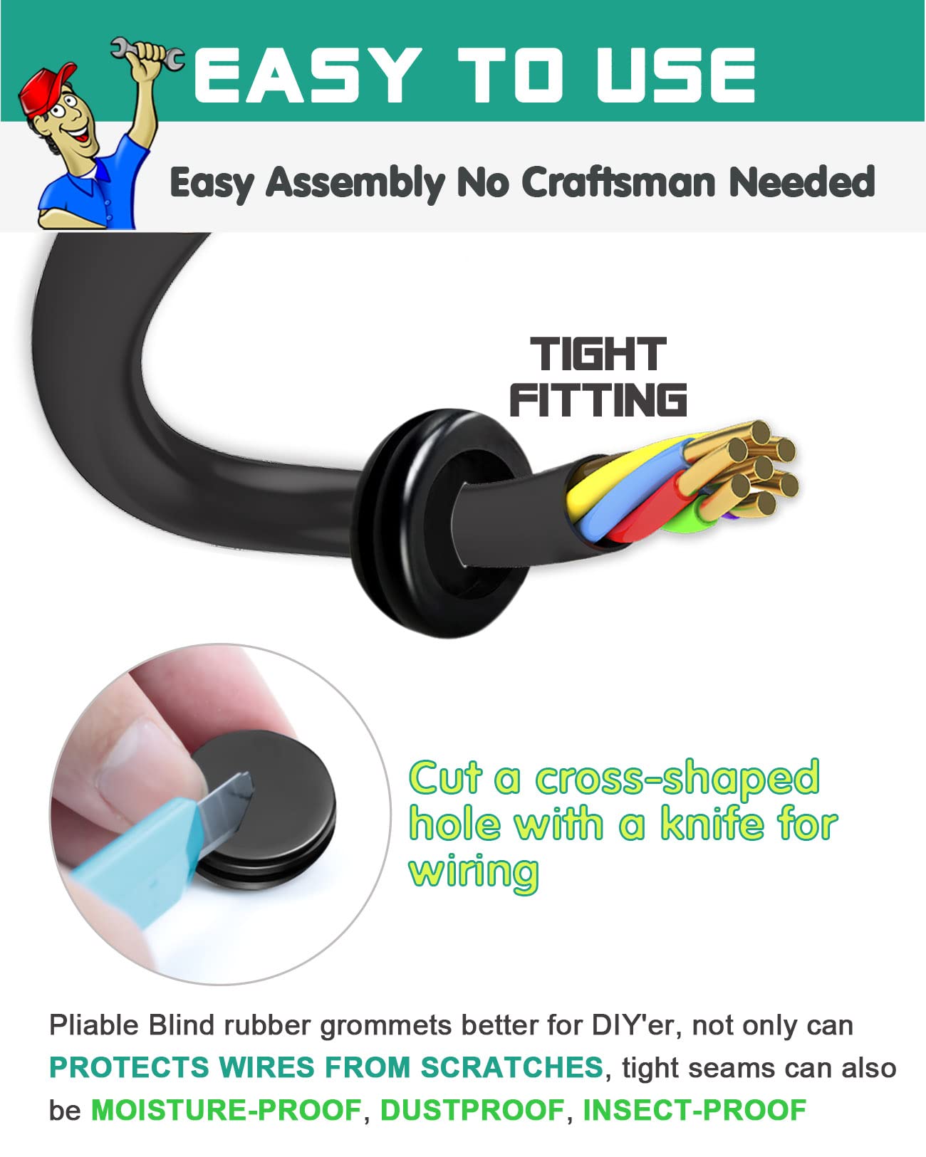 Gysxrda Rubber Grommet Kit 200 Pack - 7 Sizes Firewall Rubber Hole Plugs Rubber Grommets for Wiring, Automotive, Home Improvement Cord Pipe Wire Organization (7/25, 3/8, 1/2, 5/8, 3/4, 7/8, 1 inch)