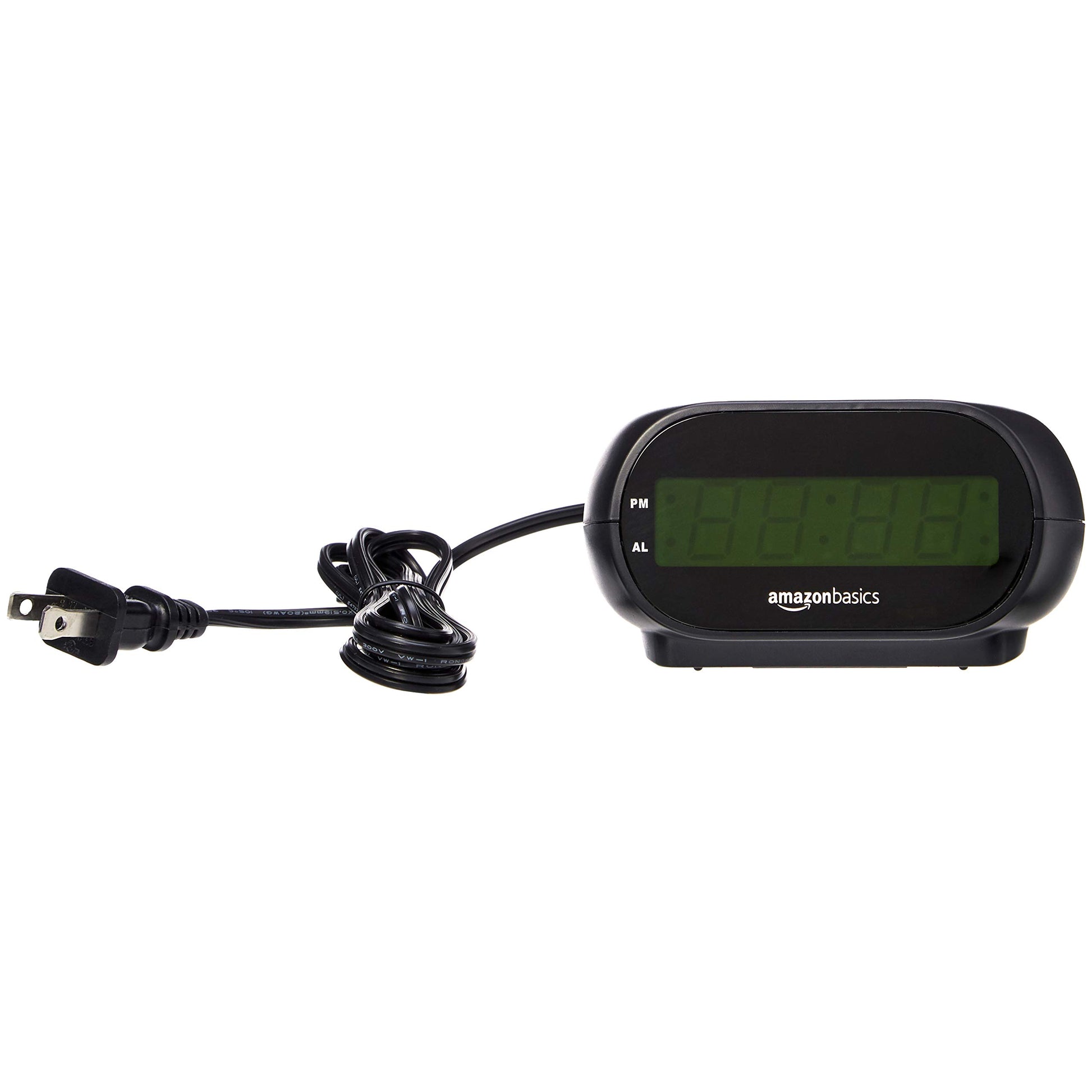 Amazon Basics Small Digital Oval Alarm Clock With LED Display, Nightlight & Battery Backup, Black, 4.5 x 3.5 x 2.4 Inches