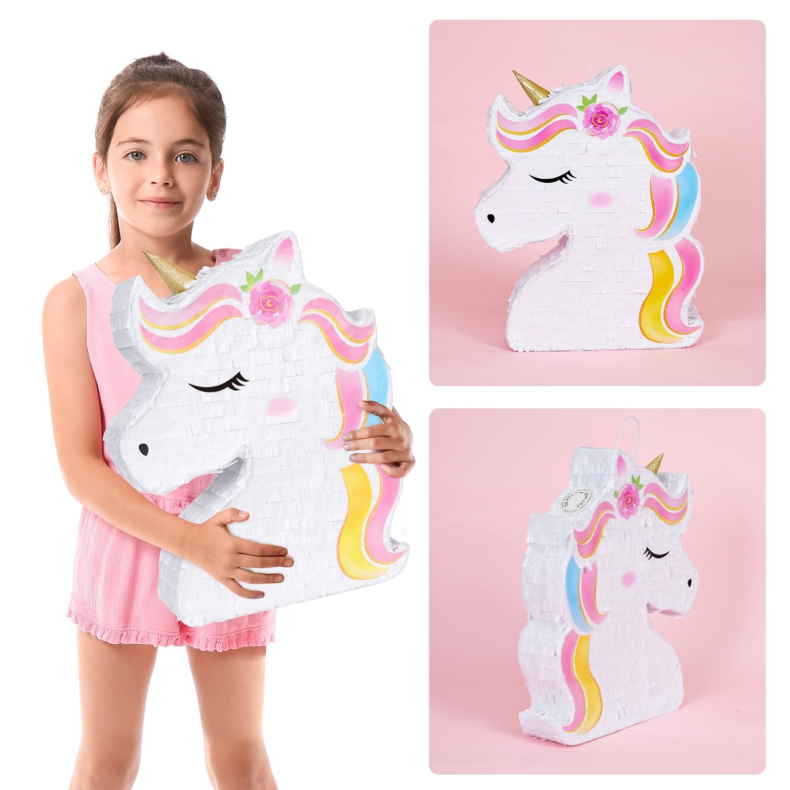 WERNNSAI Unicorn Piñata - Unicorn Party Supplies Piñata Bundle with Blindfold and Bat for Girls Kids Rainbow Unicorn Theme Birthday Party Game Decorations (15.7" x 12.2" x 3.1")