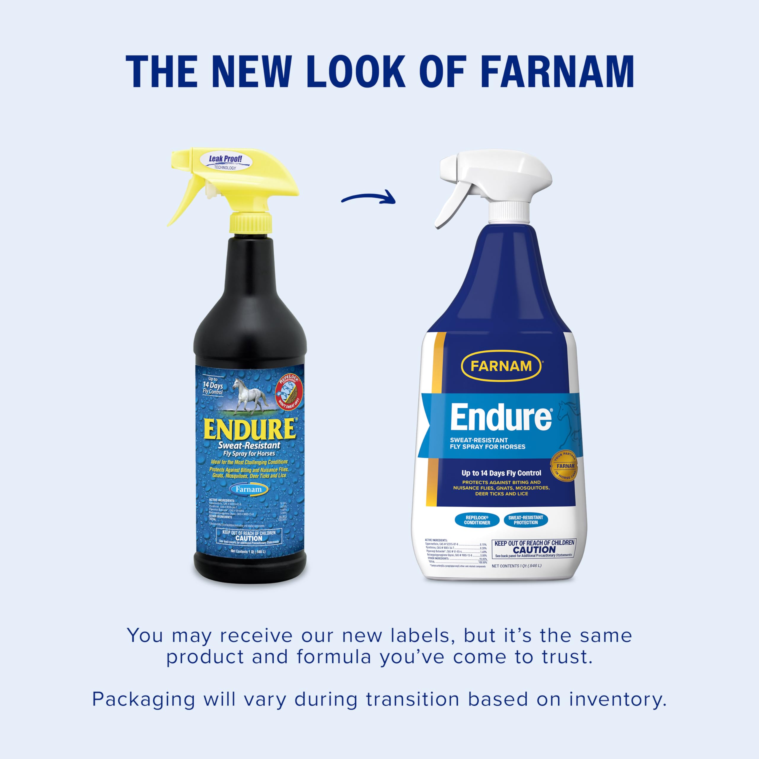 Farnam Endure Sweat-Resistant Fly Spray for Horses, Lasts Up to 14 Days, Protects Against Flies, Gnats, Mosquitoes, Ticks & Lice, 32 oz.