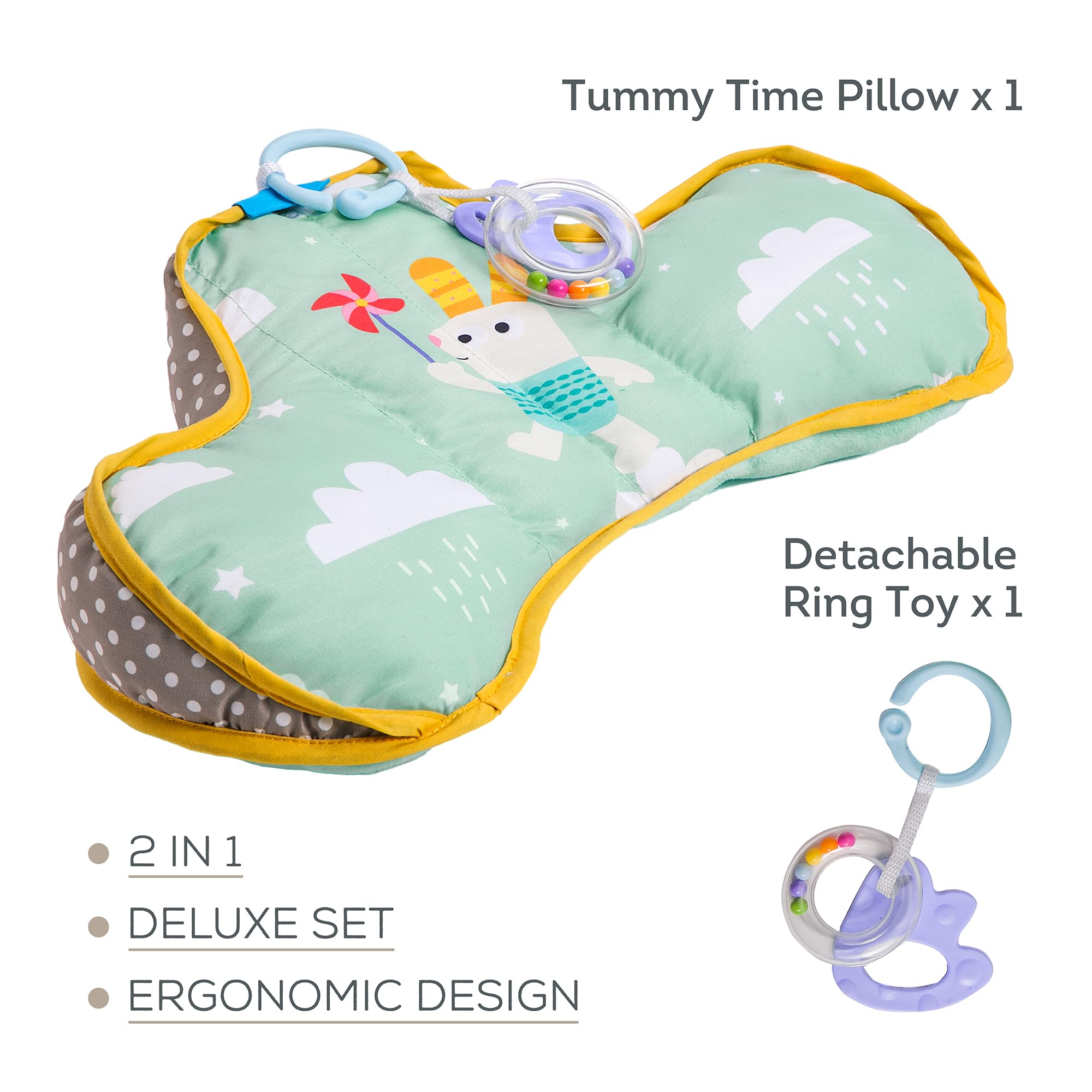 Taf Toys Baby Tummy Time Pillow | Perfect for 2-6 Months Old Babies, Enables Easier Development & Easier Parenting, Natural Developmental, Comfortable Tummy Time, Ergonomic Design, Detachable Toys