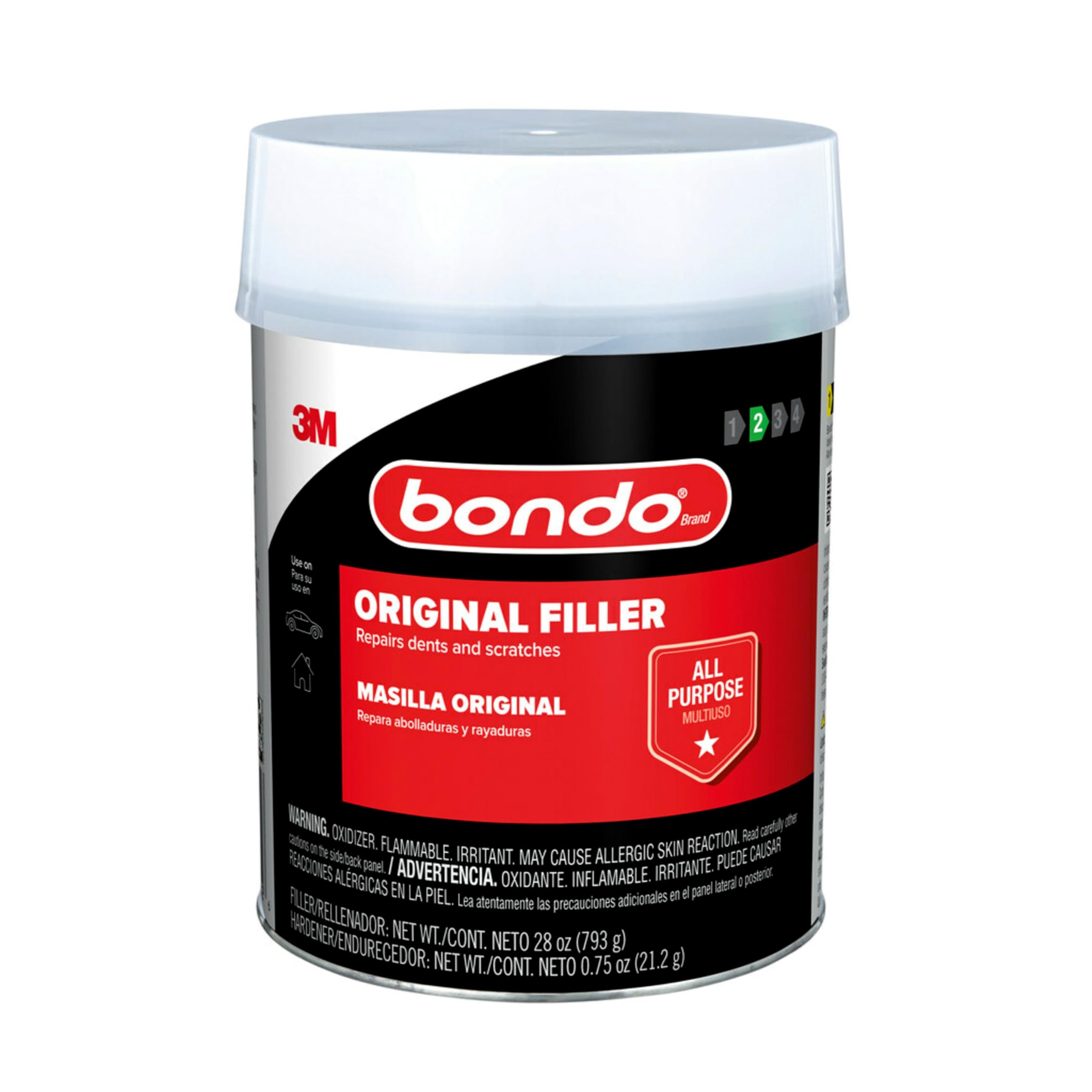 Bondo Body Filler, Original Formula for Fast, Easy Repair & Restoration for Your Vehicle, 00262, Filler 1.57 lb and Hardener 0.75 oz, 1 Can (OR-QT-ES)
