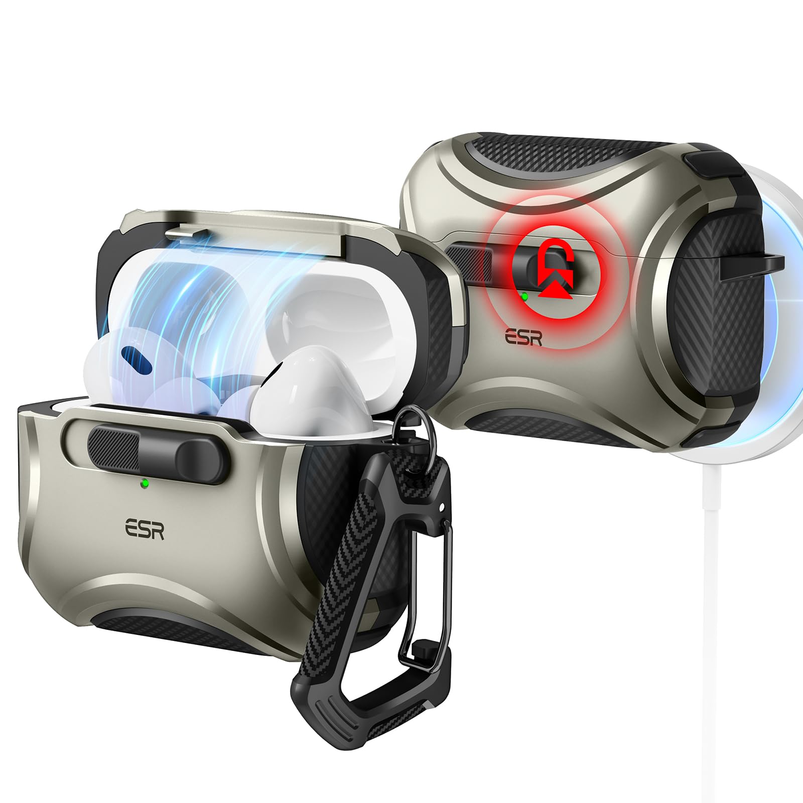 ESR for AirPods Pro Case (2023/2022/2019, 2nd/1st Gen), Compatible with AirPods Pro 2nd Generation (USB-C/Lightning Cable), Effortless MagSafe, Drop-Proof Lock, Easy Open, Cyber Series, Black