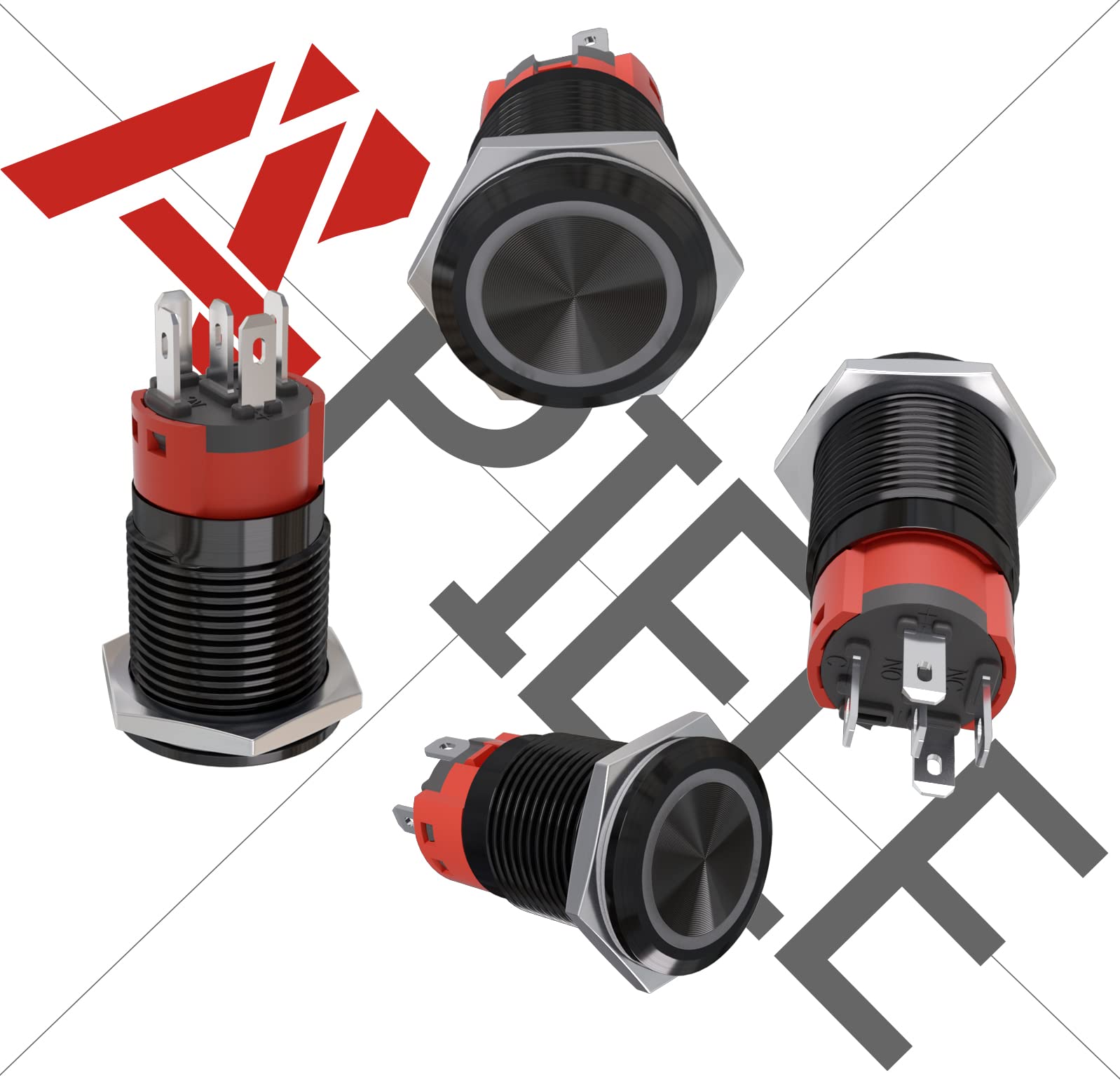 APIELE 16mm Latching Push Button Switch 12V DC On Off Black Shell with LED Angel Eye Head for 0.63" Mounting Hole with Wire Socket Plug Self-Locking (Blue/Black Shell)