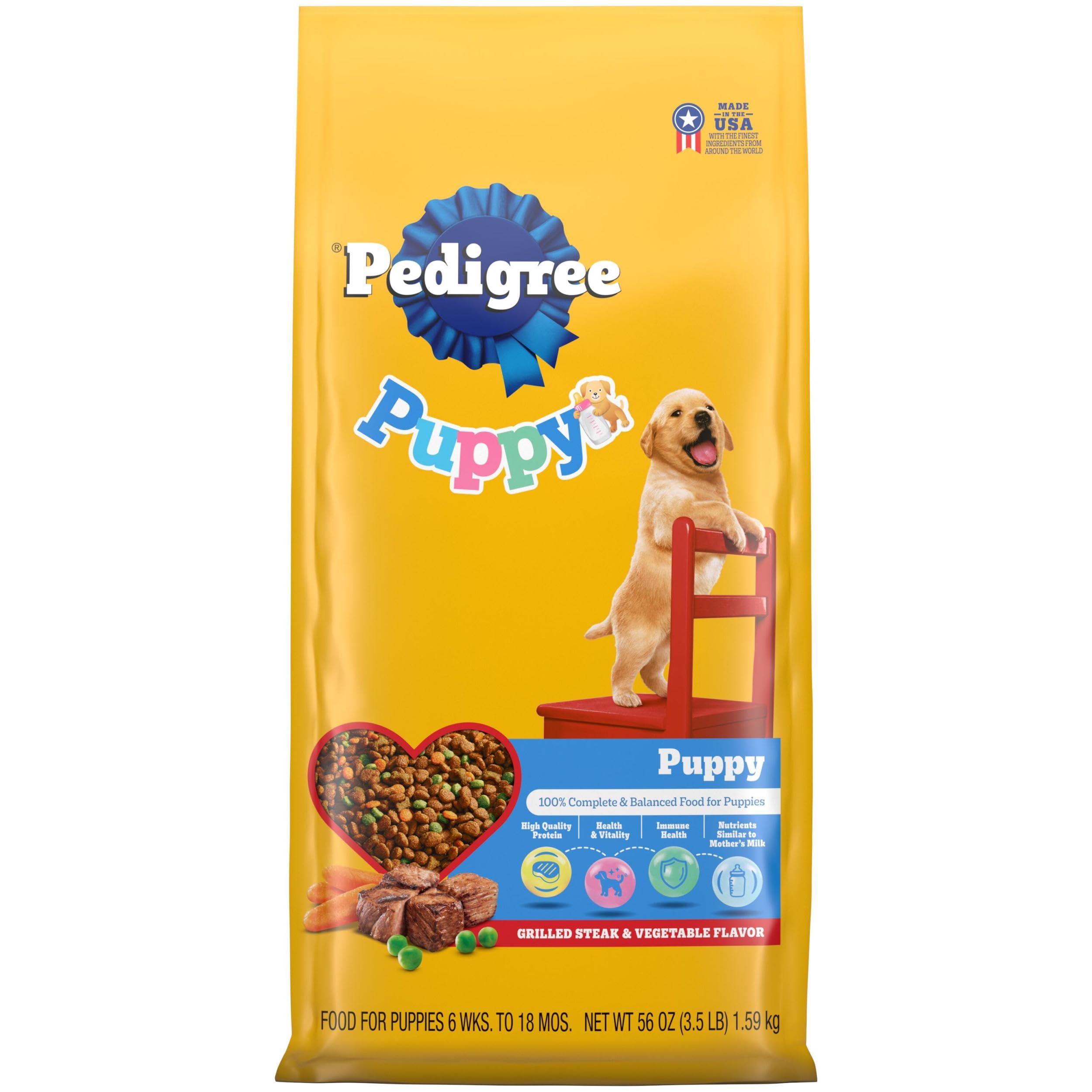 Pedigree Welpen Trockenfutter, Gegrilltes Steak und Gemüse Geschmack, 1,6 kg Beutel