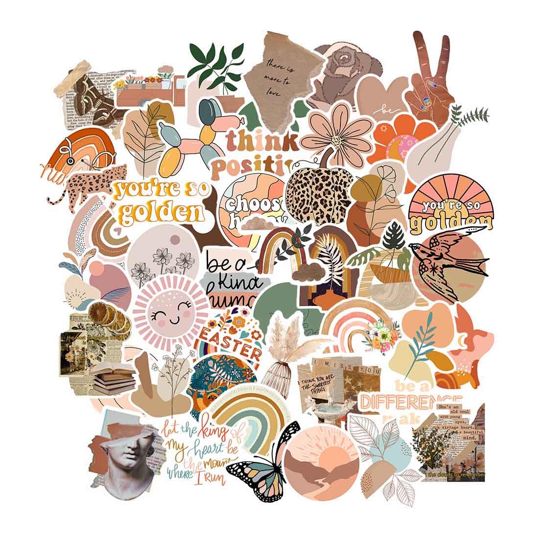 100pcs Vintage Aesthetic Stickers for Laptop Water Bottle, Waterproof Vinyl Cute Boho Stickers for Computer Phone Case Hydroflask, Aesthetic Thing, Stuff, Variety Bulk for Adults Women Teen Girls