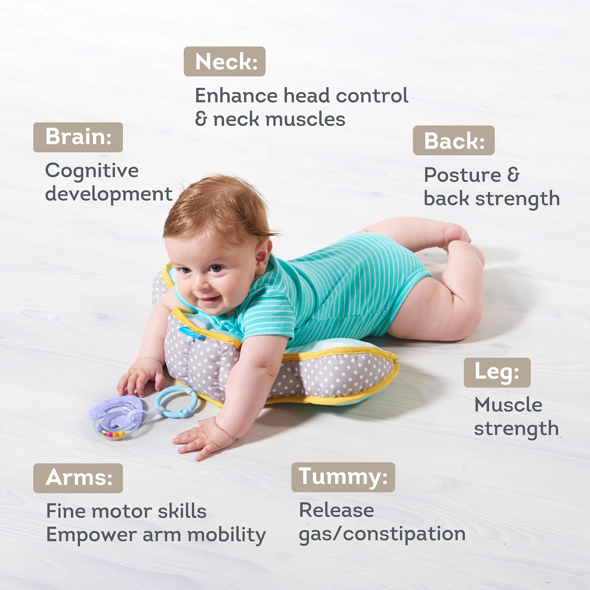 Taf Toys Baby Tummy Time Pillow | Perfect for 2-6 Months Old Babies, Enables Easier Development & Easier Parenting, Natural Developmental, Comfortable Tummy Time, Ergonomic Design, Detachable Toys