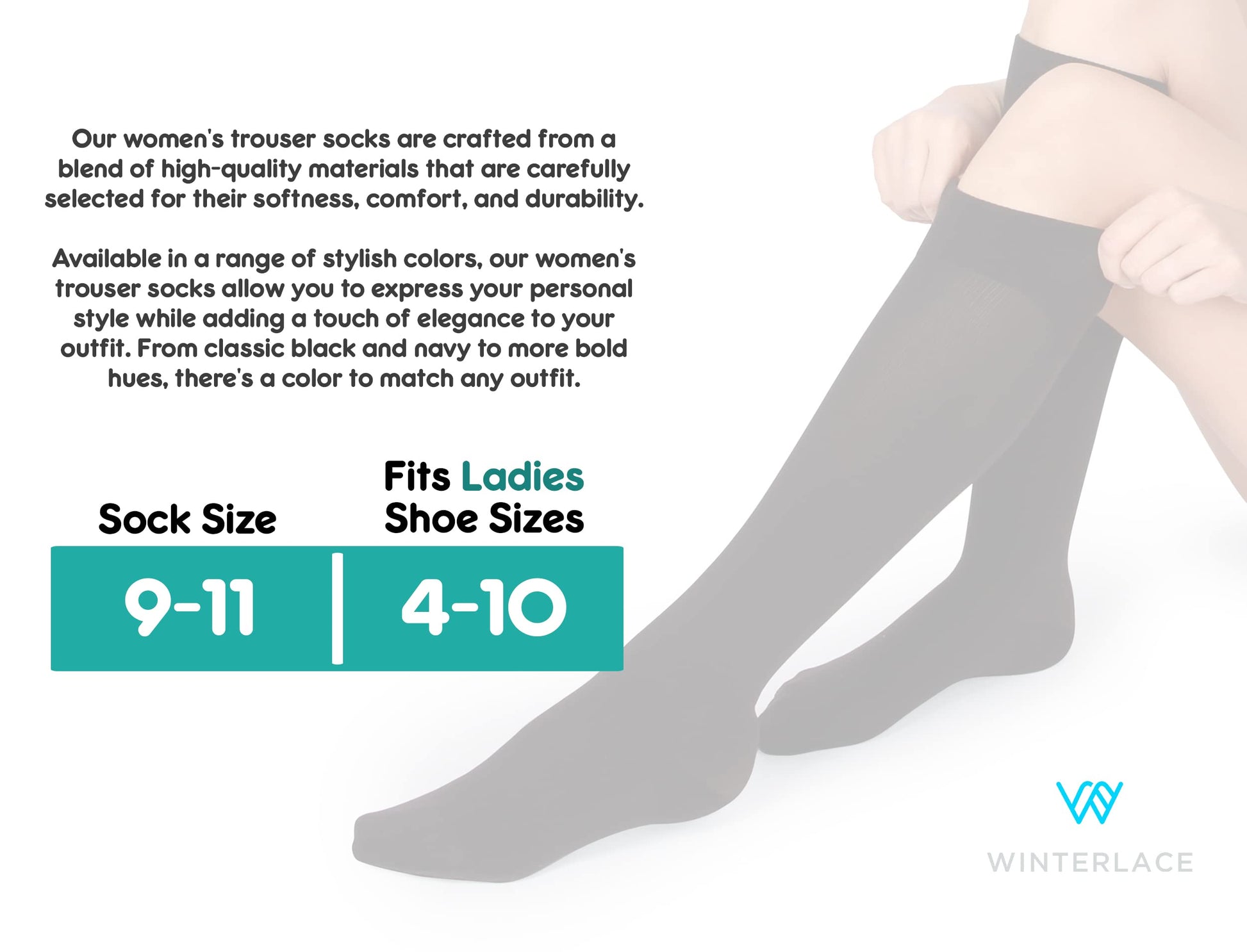 Women’s Trouser Socks, Opaque Stretchy Nylon Knee High, Black, 6 Pairs