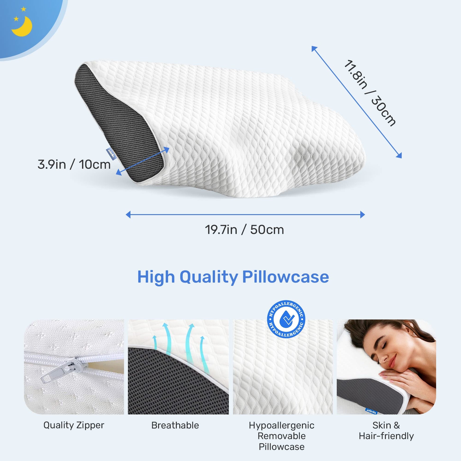 Derila Cervical Queen Size Pillow for Sleeping - Support Pillow for Side, Back, Stomach Sleepers - Contour Best Bed Pillows for Sleeping