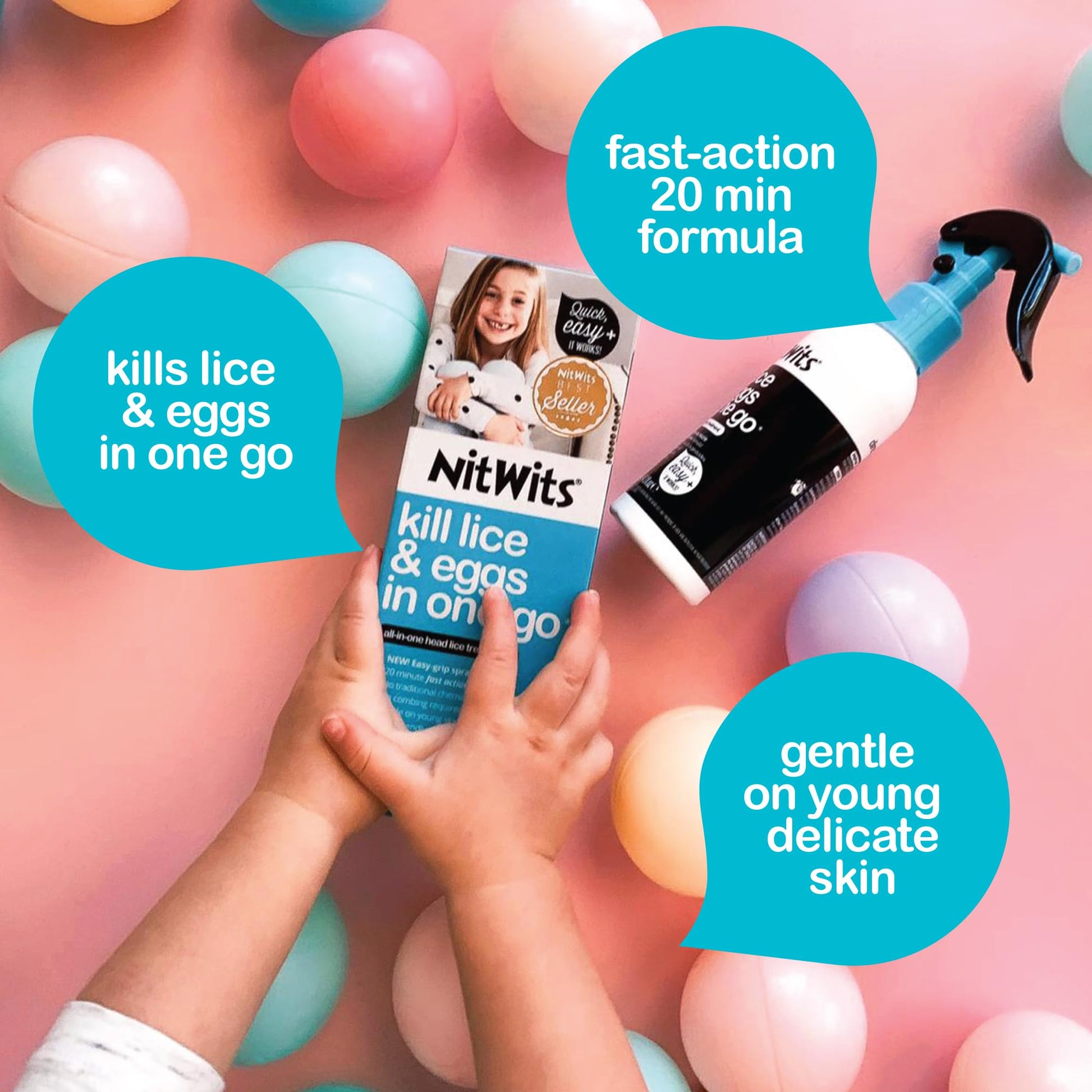 NitWits All-in-One Head Lice Treatment Spray, Kills Lice, Super Lice & Eggs, Includes Lice Spray 120ml & Lice Comb, Lice Treatment for Kids & Adults