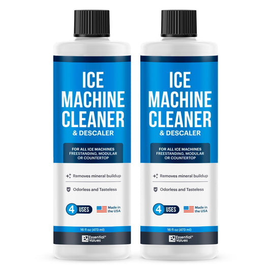 Essential Values Ice Machine Cleaner and Descaler Sanitizer - 16 fl oz Descaler - Ice Maker Cleaner Solution Compatible with All Major Brands (2 pack) - Fresh Ice Machine Cleaner