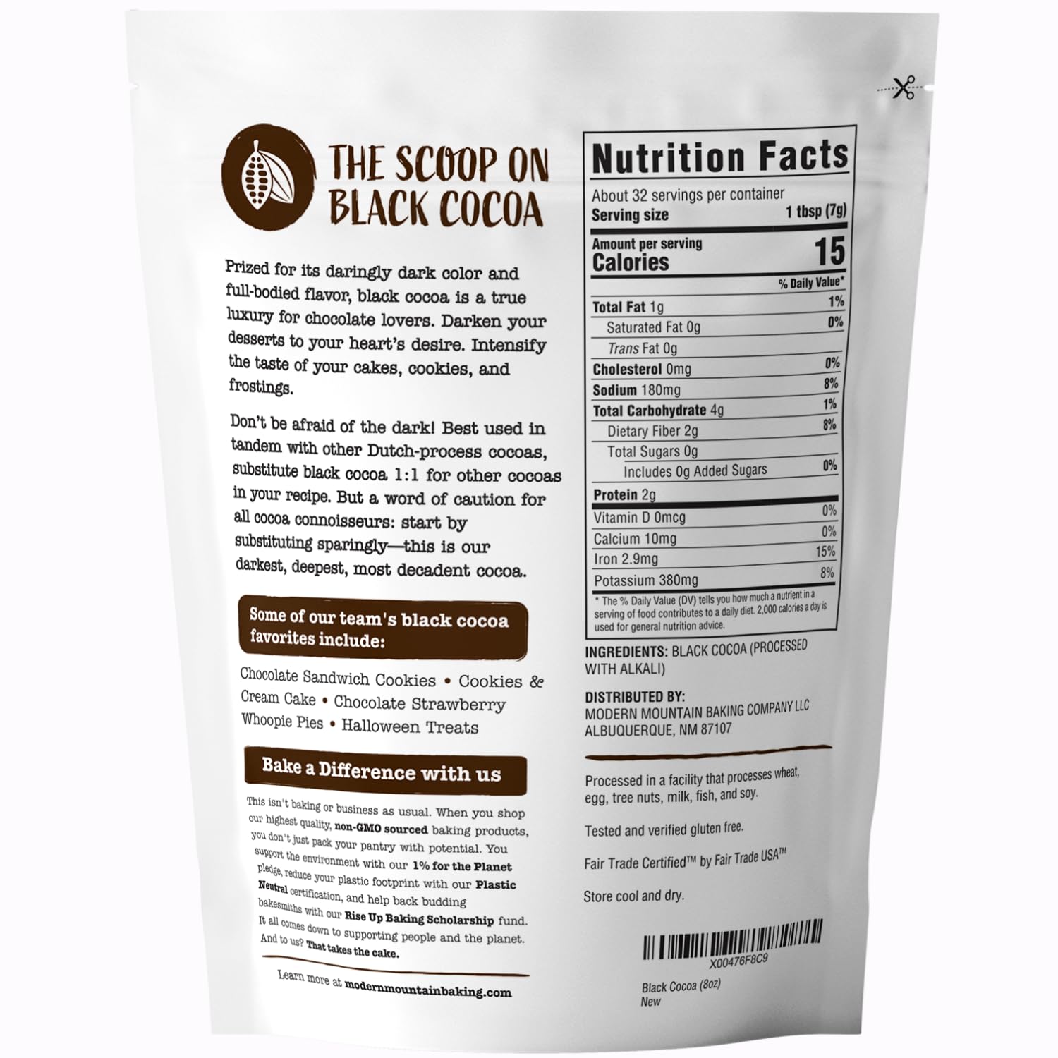 Black Cocoa Powder (8 oz) Bake the Darkest Chocolate Baked Goods, Achieve Rich Chocolate Flavor, Natural Substitute for Black Food Coloring, Dutch-Processed Cocoa Powder, Unsweetened, Extra Dark, Fair Trade Certified