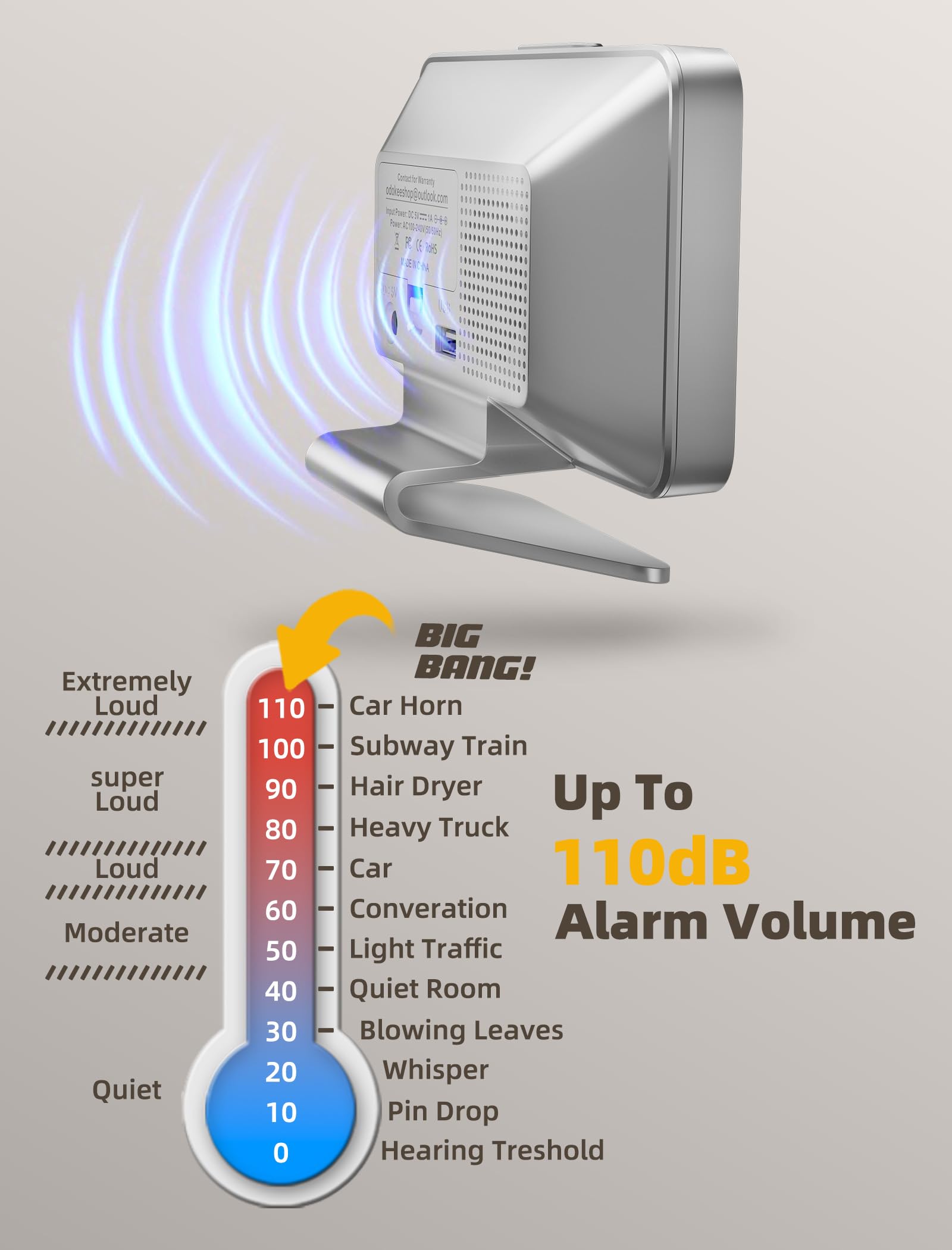 Odokee Digital Alarm Clocks for Bedrooms: Large Bold Number 5 Brightness Dimmer - Easy to Read Across The Room - 5 Alarm Sound 8 Night Light - Silver