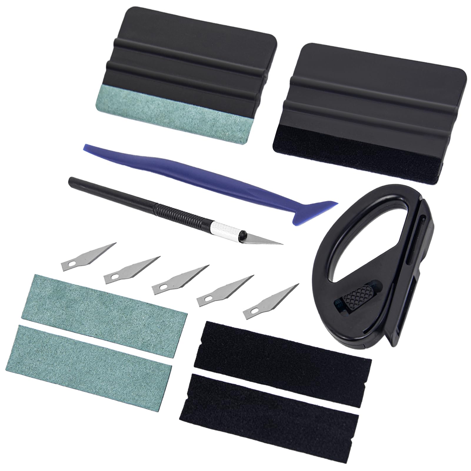 Amzdepot Window Tint Kit, Profession Car Wrap Kit with Felt Squeegee and Felt Replacements, Craft Knife and Blades, Safe Vinyl Cutter, Micro Squeegee for Vinyl Wrap Tools Tint Tools
