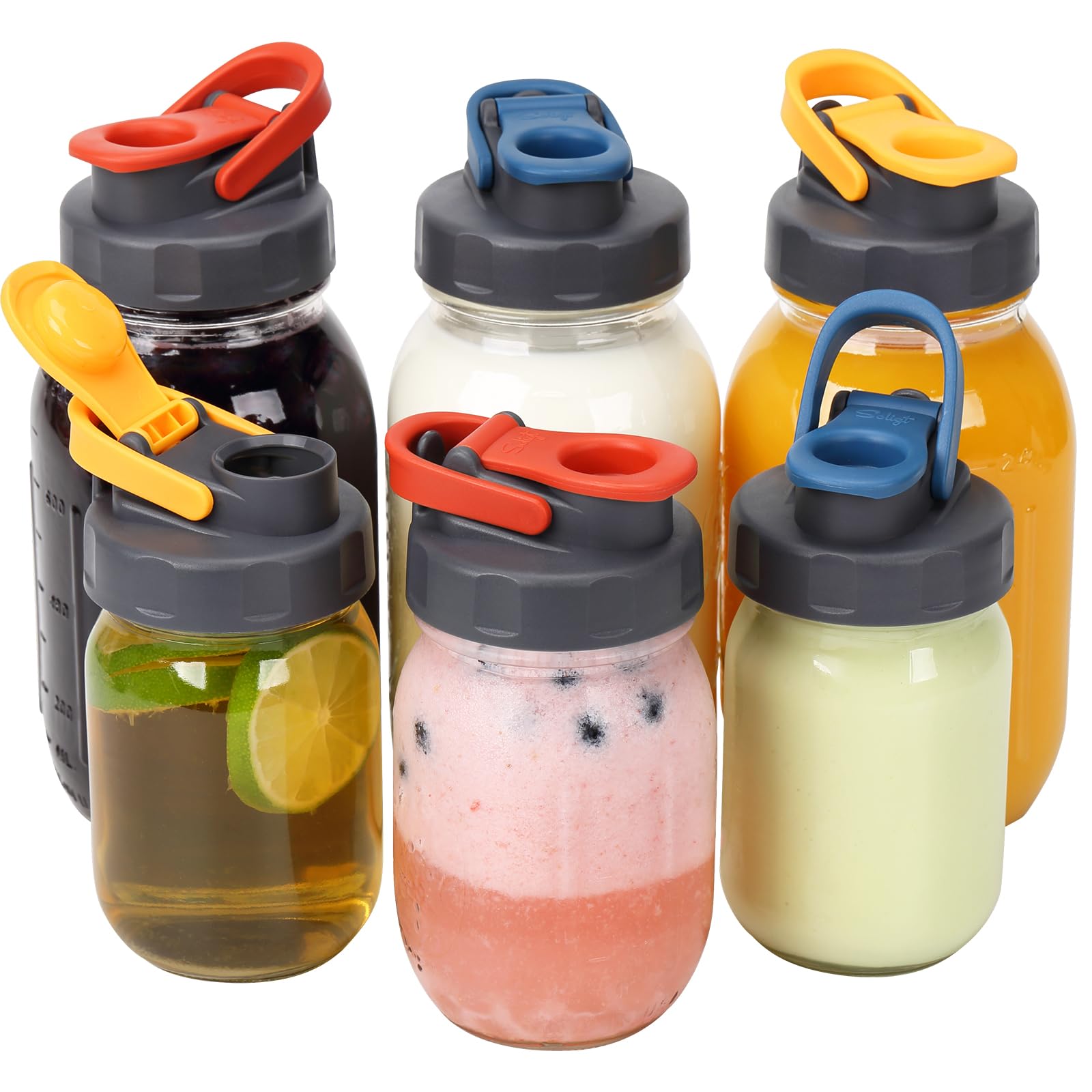 Soligt 6 Pack Mason Jar Lids, Regular Mouth Pour Spout Flip Cap Lids for Ball Brand Mason Jars, Leak Proof Airtight for Drinking Salad Dressing & Food Storing