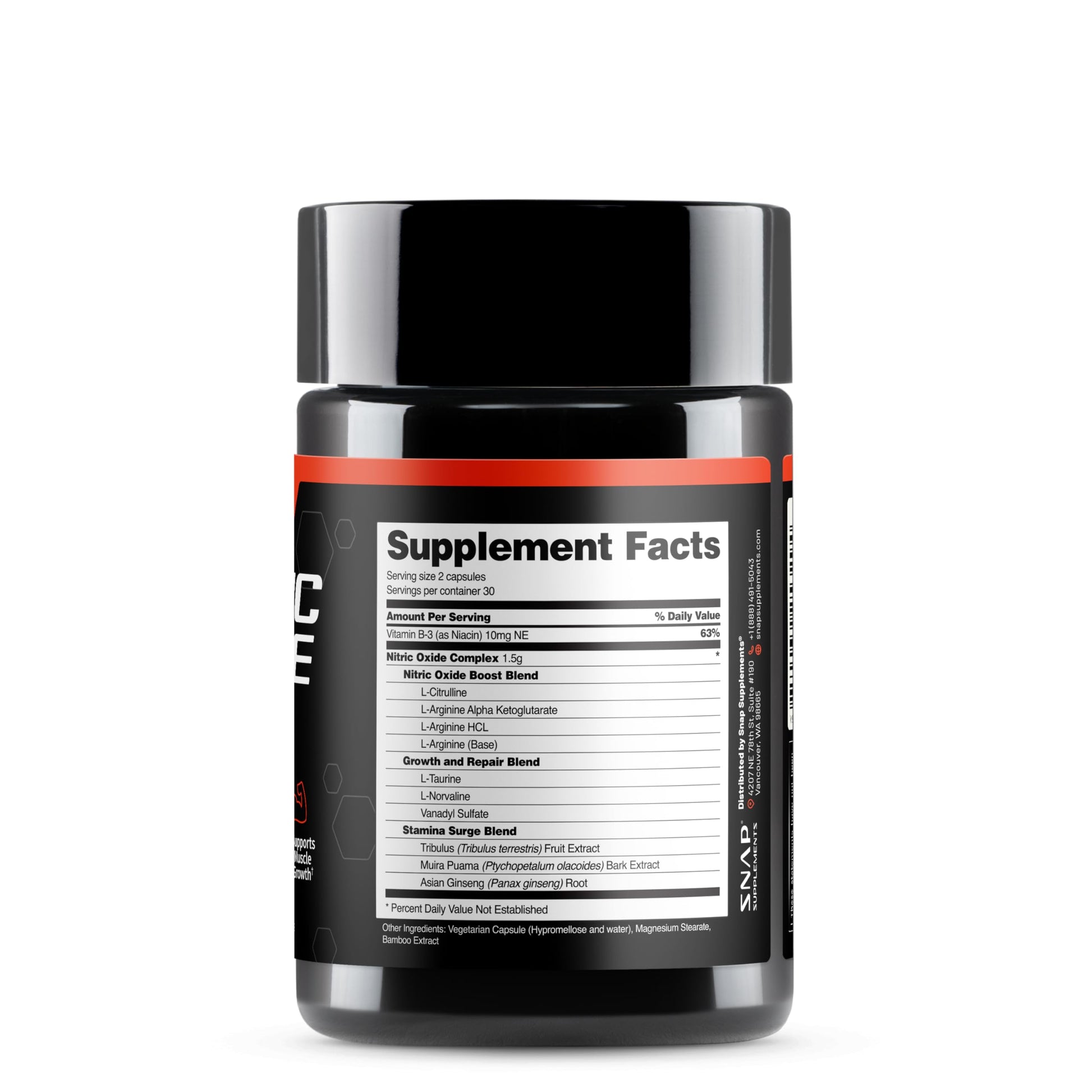 Snap Supplements Nitric Oxide Booster Supplement with L Arginine and L Citrulline Essential Amino Acids and Ginseng Root, Energy, Heart Health, Muscle Growth & Circulation Support, 60 Capsules