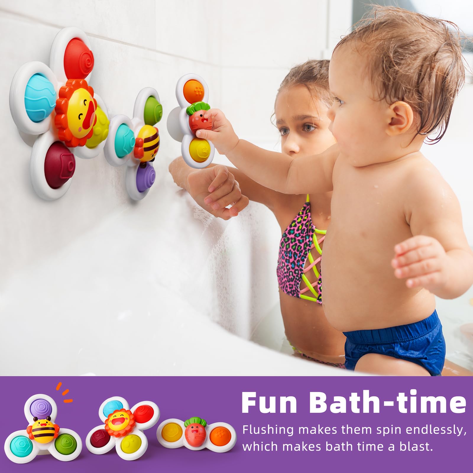 LiKee Strong Suction Cup Fidget Rotating Sensory Bath Toys for Baby, Airplane Car Travel Table & Window Toys for Toddler Boys and Girls, 6+ Months
