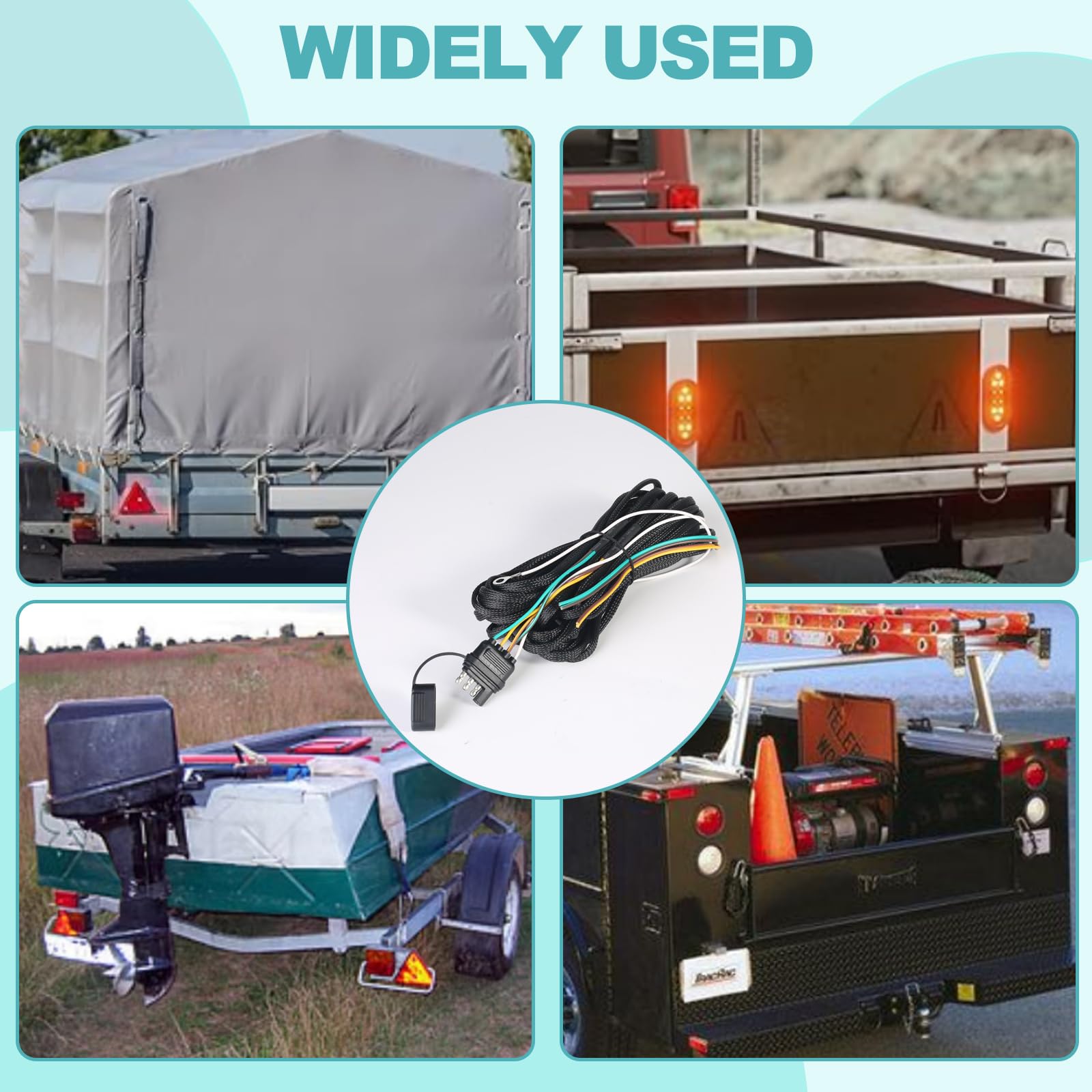 ATQYZLM 22FT 4 Pin 5 Wire Trailer Wiring Harness Protected by Nylon Net Tube, Utility Pure Copper Boat Trailer Wiring Kit for Trailer Tail Light Rewiring, Waterproof 4 Pin 5 Wire Trailer Connector