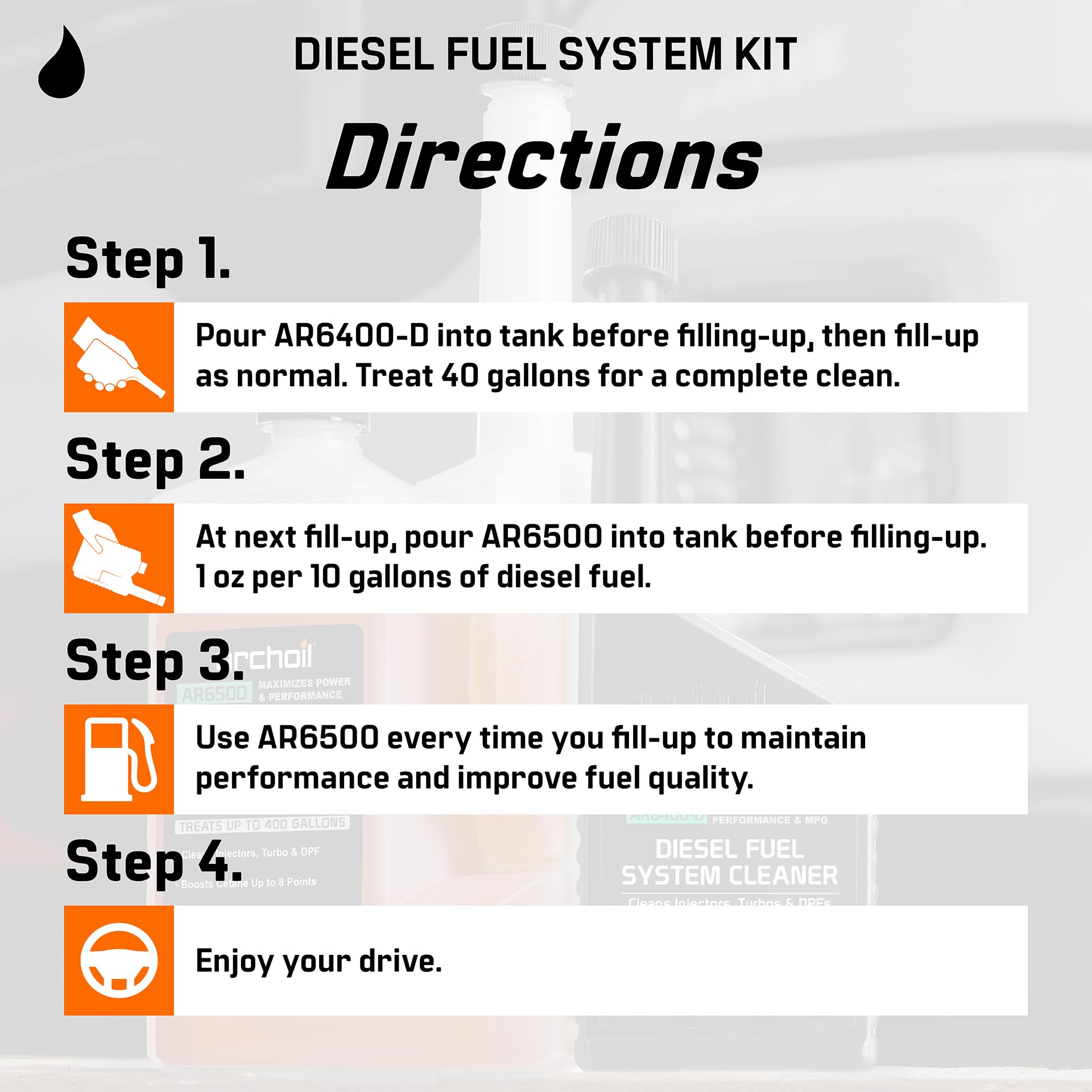 Archoil Diesel Fuel System Kit - AR6500 Diesel Treatment (40 oz) + AR6400-D Diesel Fuel System Cleaner