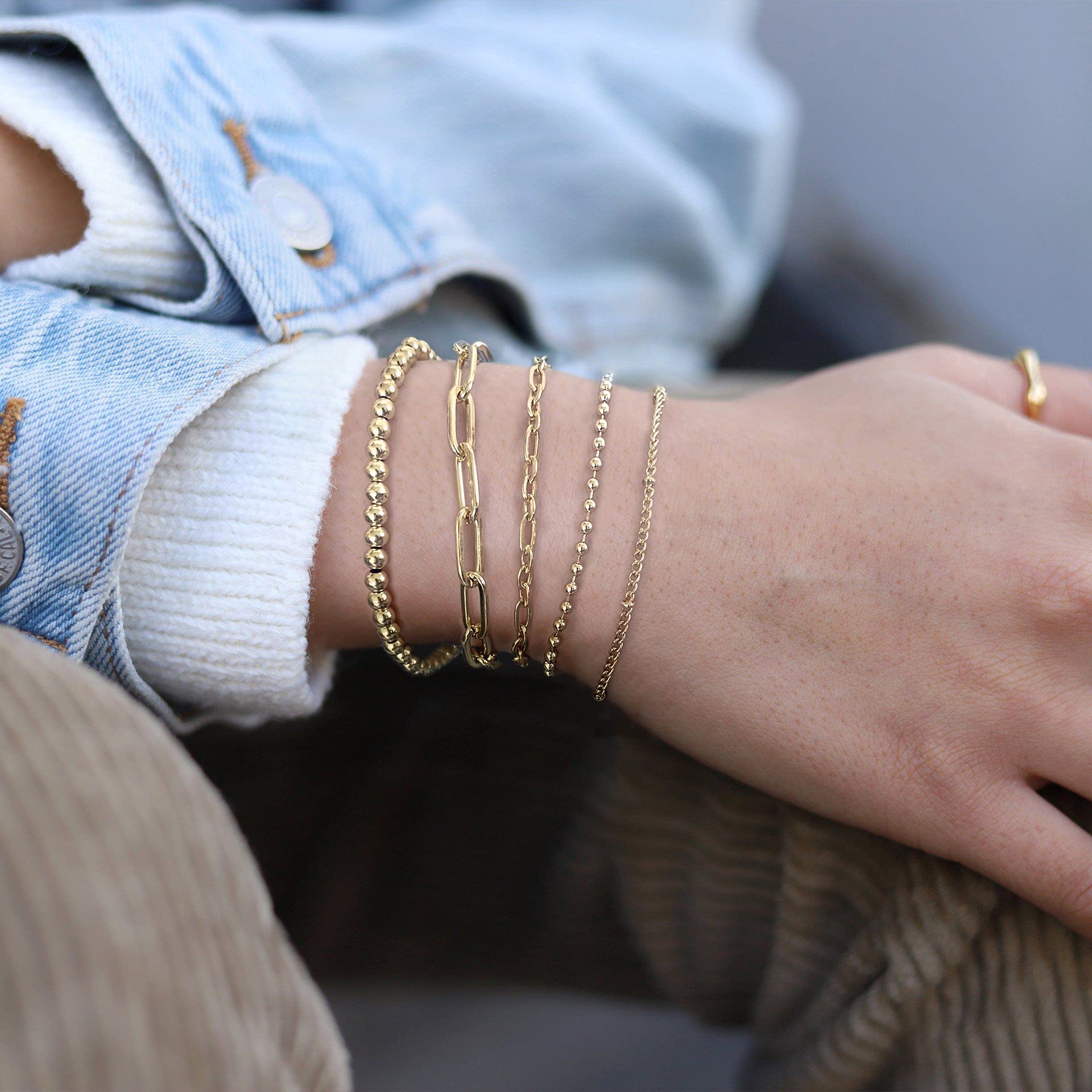 Waterproof Gold Bracelet Stack for Women Non Tarnish,Stainless Steel Dainty Bracelets Layered Paper Clip Bracelet Chain Bracelet for Women Jewelry