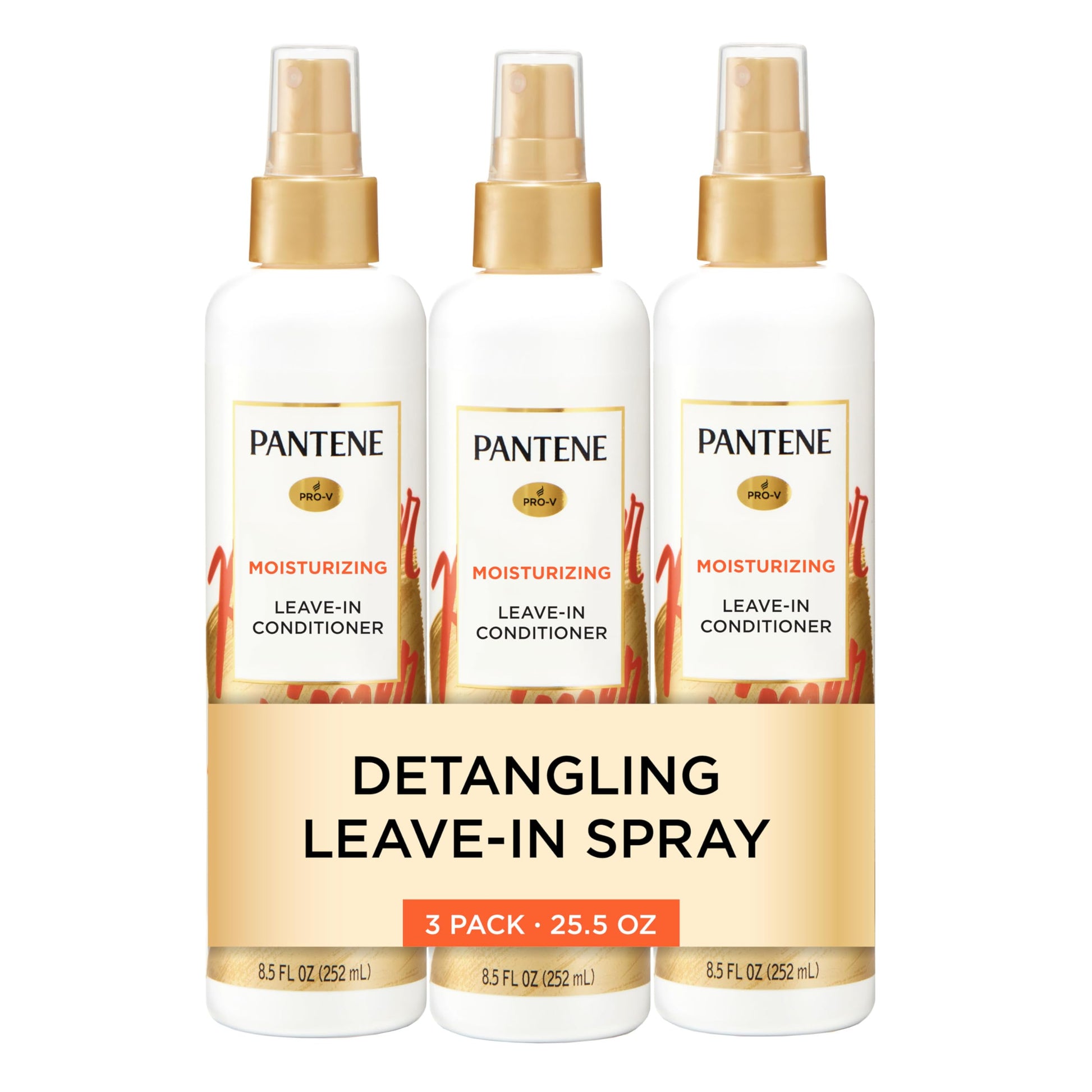 Pantene Conditioning Detangler Spray, Pro-V Repair & Protect, Nutrient Boost for Damaged Hair, Antioxidant Enriched, Leave-In Conditioner, Smooth & Shine, Sulfate-Free, 8.5 Fl Oz, 3 Pack