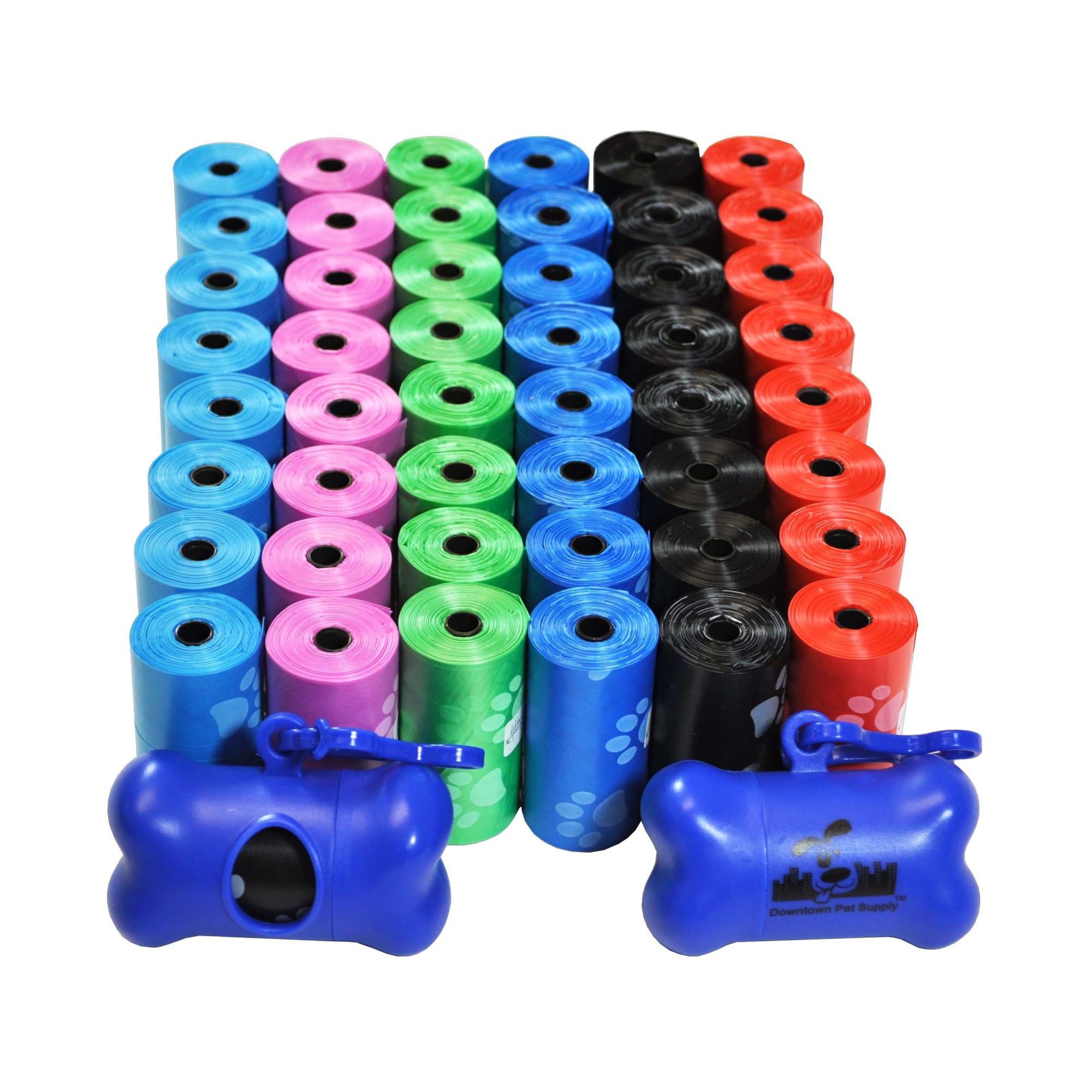 Downtown Pet Supply Poop Bags for Dogs with Dispenser, 180 Count - Leak-Proof Dog Waste Bags and Bone-Shaped Dog Poop Bags Holder for Leash - Rainbow with Paw Prints, 12.5" x 8.5"