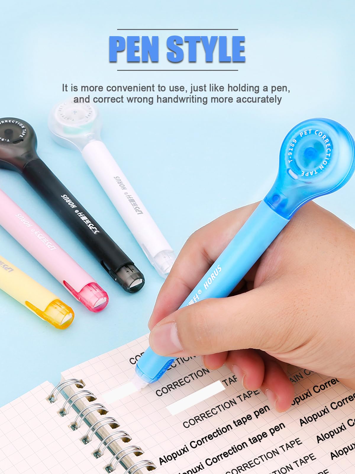 Alopuxi 5pcs Correction Tape Pen, White, 1/5" x 236", Push-pull Protectiv