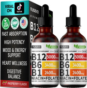 (2 Pack) Vitamin B12 Liquid Drops, B12 Sublingual 5000 mcg, Vitamin B Complex with Vitamin B6, Liquid B12 Methylcobalamin Supports Energy, Brain & Heart with 27,200 mcg Per Serving, (80 Servings)