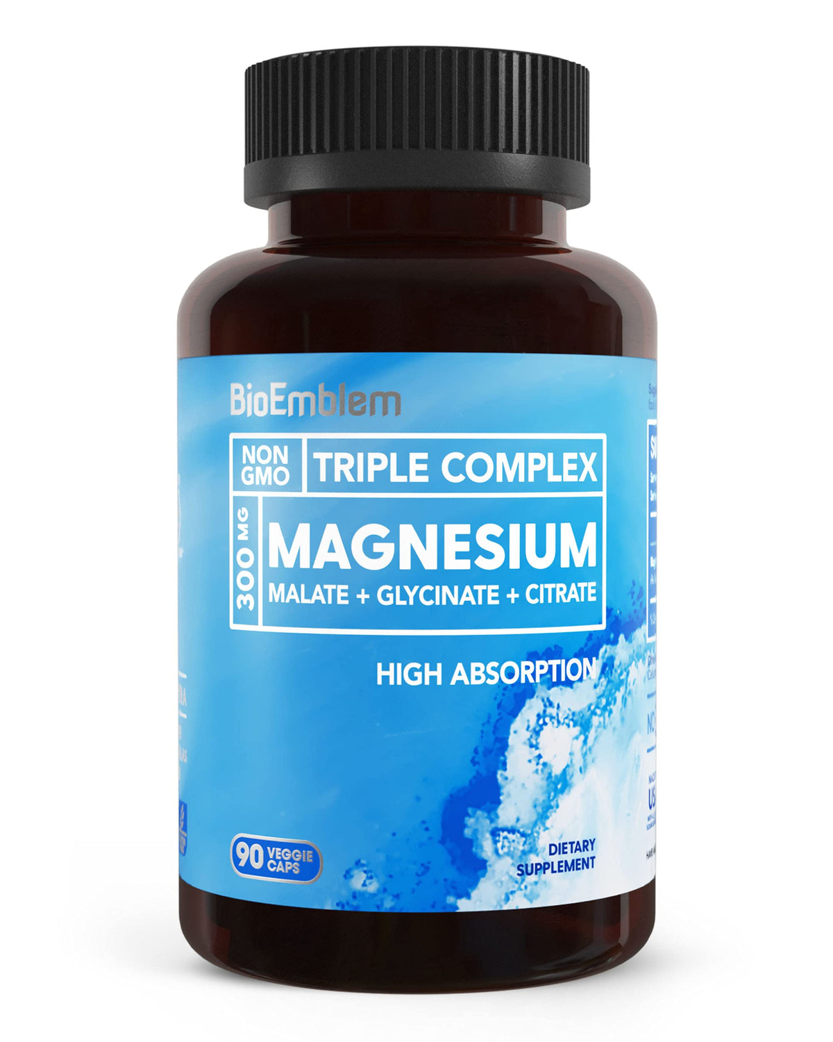 BioEmblem Dreifacher Magnesium-Komplex | 300 mg Magnesiumglycinat, -malat und -citrat für Muskeln, Nerven und Energie | Hohe Absorption | Vegan, gentechnikfrei | 90 Kapseln
