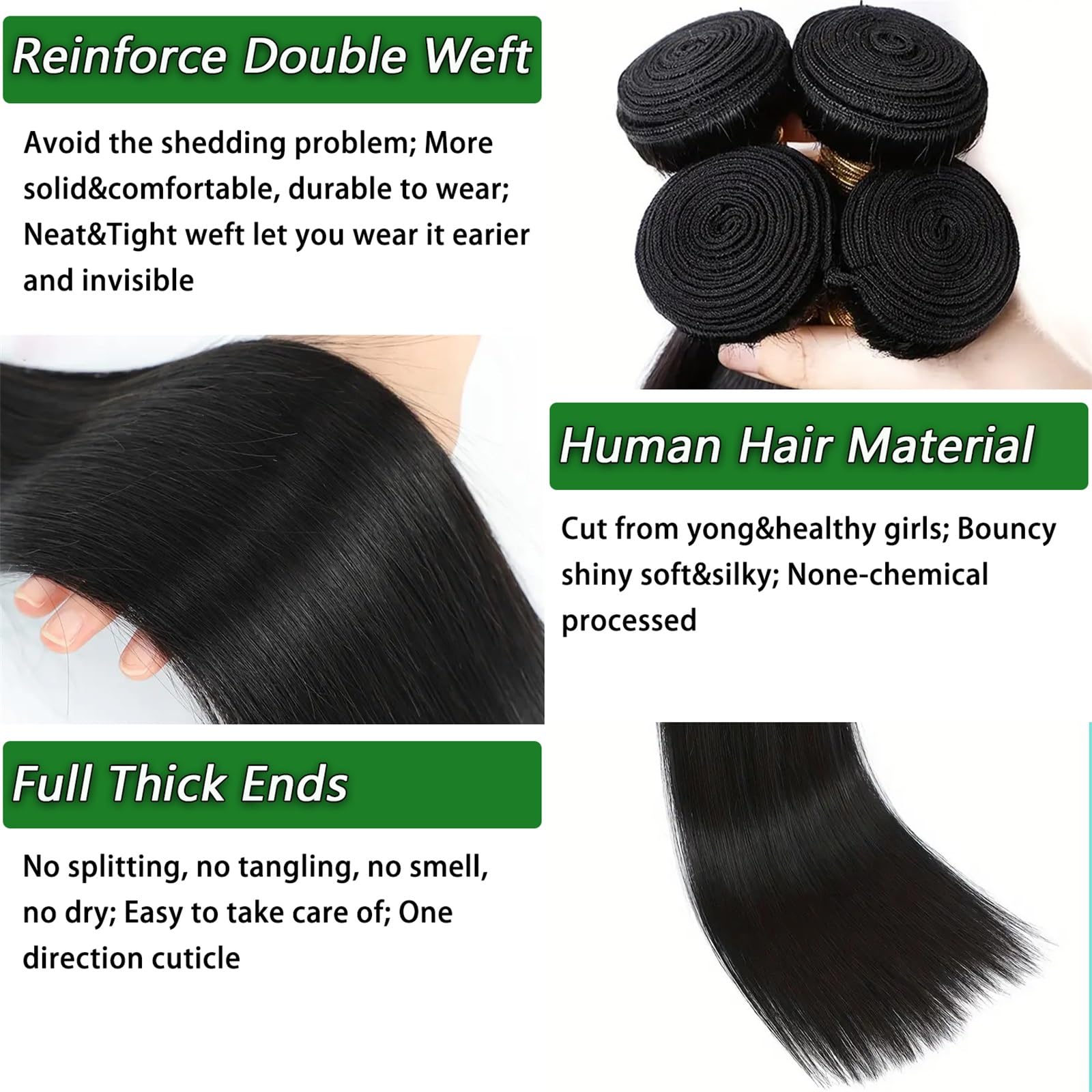 12A Human Hair Bundles 18 20 22 24 Inch 4 Straight Bundles Human Hair 100% Unprocessed Brazilian Remy Virgin Hair Extensions Raw Quick Weave Sew In Glossy Billion Hair Bundles Natural Black