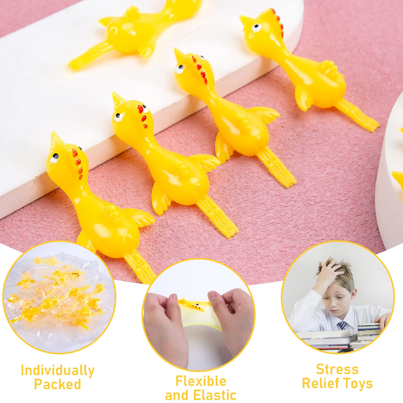 POPLAY 42PCS Flying Chicken Slingshot, Party Favors Treasure Box Toys for Classroom, Flicking Rubber Chickens Funny Gag Gift for Kids & Adults, Novelty Classroom Exchange Gifts