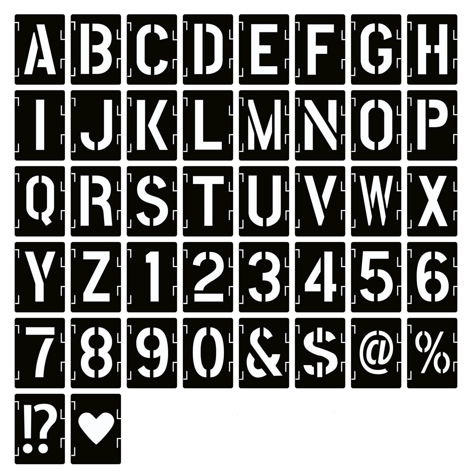 2 Inch Letter Stencils Symbol Numbers Craft Stencils, 42 Pcs Reusable Alphabet Templates Interlocking Stencil Kit for Painting on Wood, Wall, Fabric, Rock, Sign, DIY Art Projects