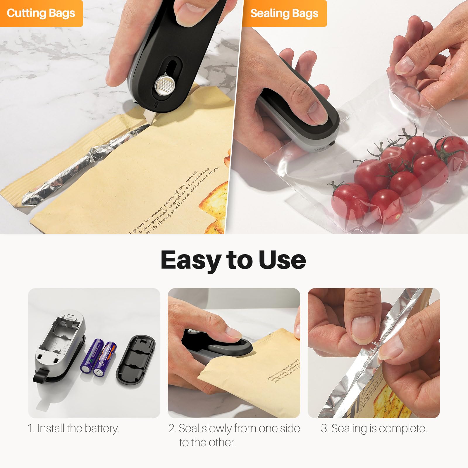 ODSD 2 in 1 Mini Bag Sealer - Heat Seal & Cutter with Lanyard, Portable Handheld Chip Bag Sealer for Snacks, Candies & Food Storage (Batteries Included)