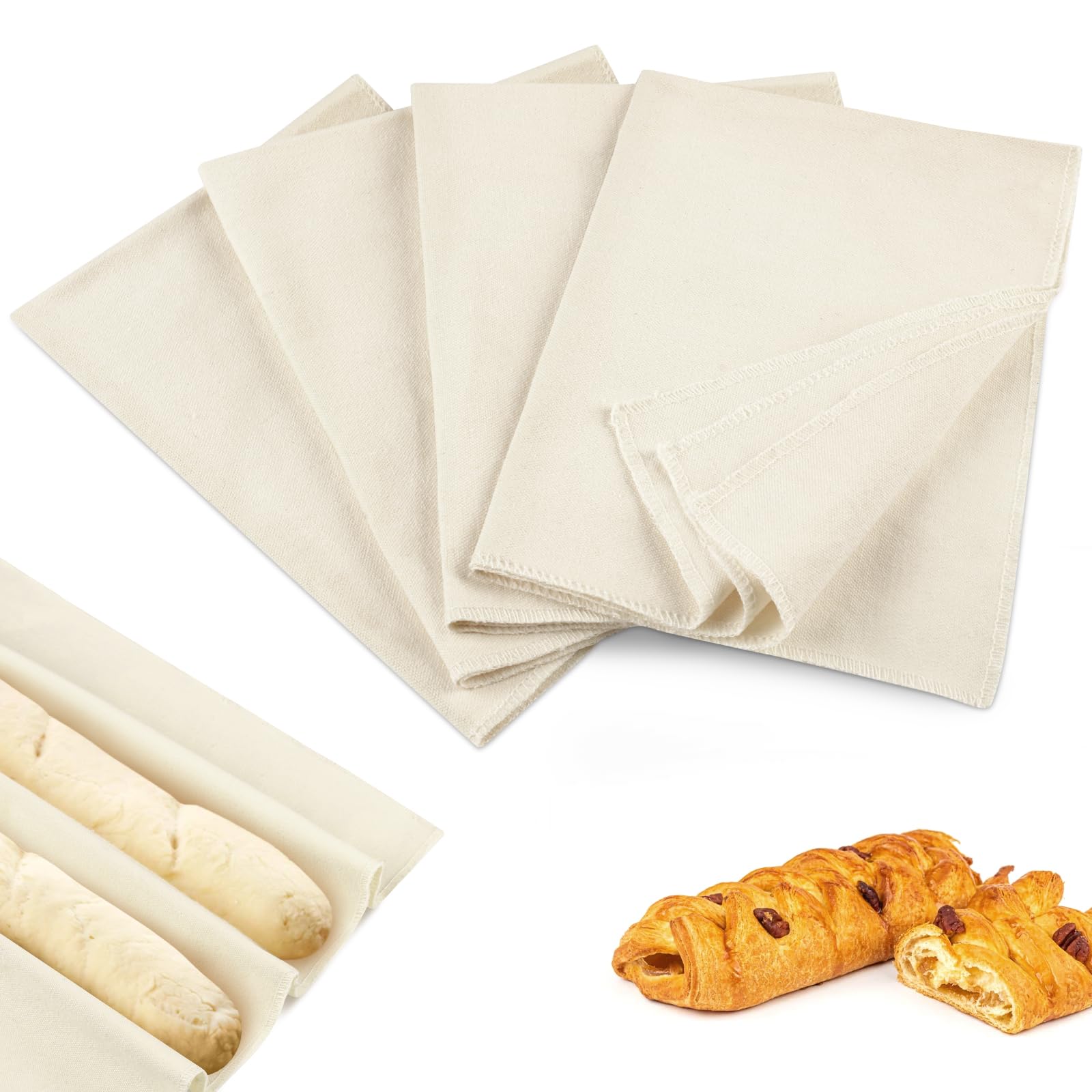 Ninsula 4PCS Tea Towels for Baking Sourdough, 14x18.8 Inch Reusable Thick Bread Towels for Proofing, Bread Cloth for Baguettes, Pastry, Loaves