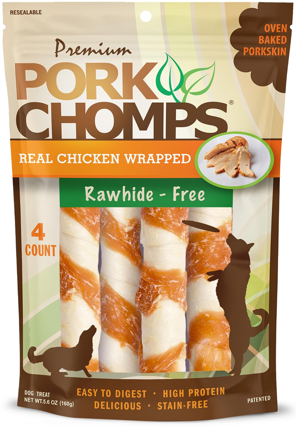 Pork Chomps Roasted Pork Skin Dog Chews, 6-inch Twists, 15 Count