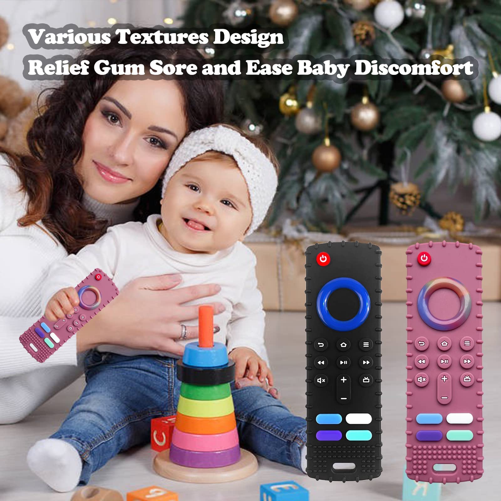 ERSIHUA 2Pcs Silicone Teething Toys, Remote Control Shape Teethers for Babies Remote Teething Toys, Silicone TV Remote Teether BPA Free/Refrigerator Safe