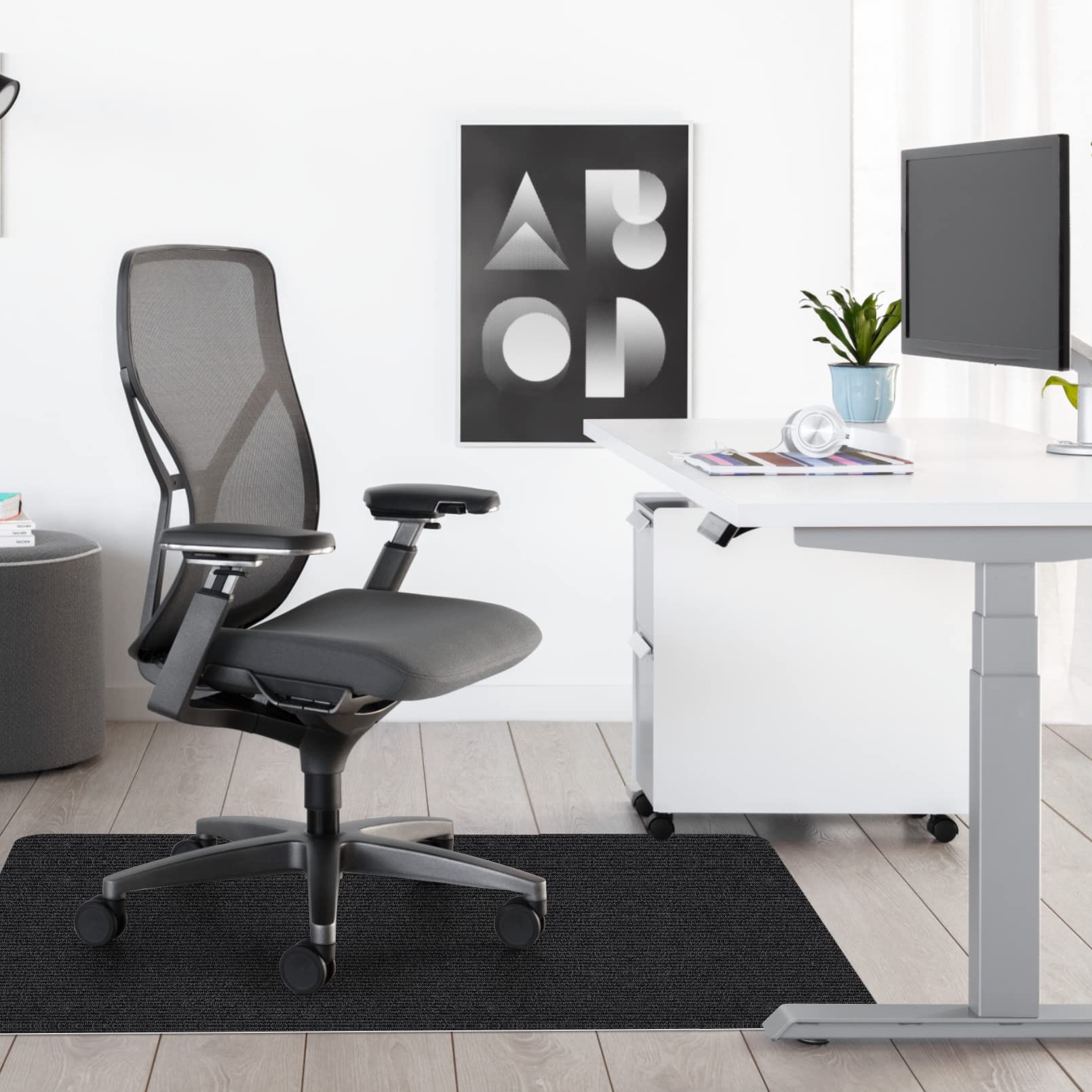 Sycoodeal Office Chair Mat for Hardwood Floor,Office Computer Gaming Chair Mat for Tile Floor,Large Floor Protector Rug,Anti-Slip,Easy to Clean,Pure Black(48"x36")