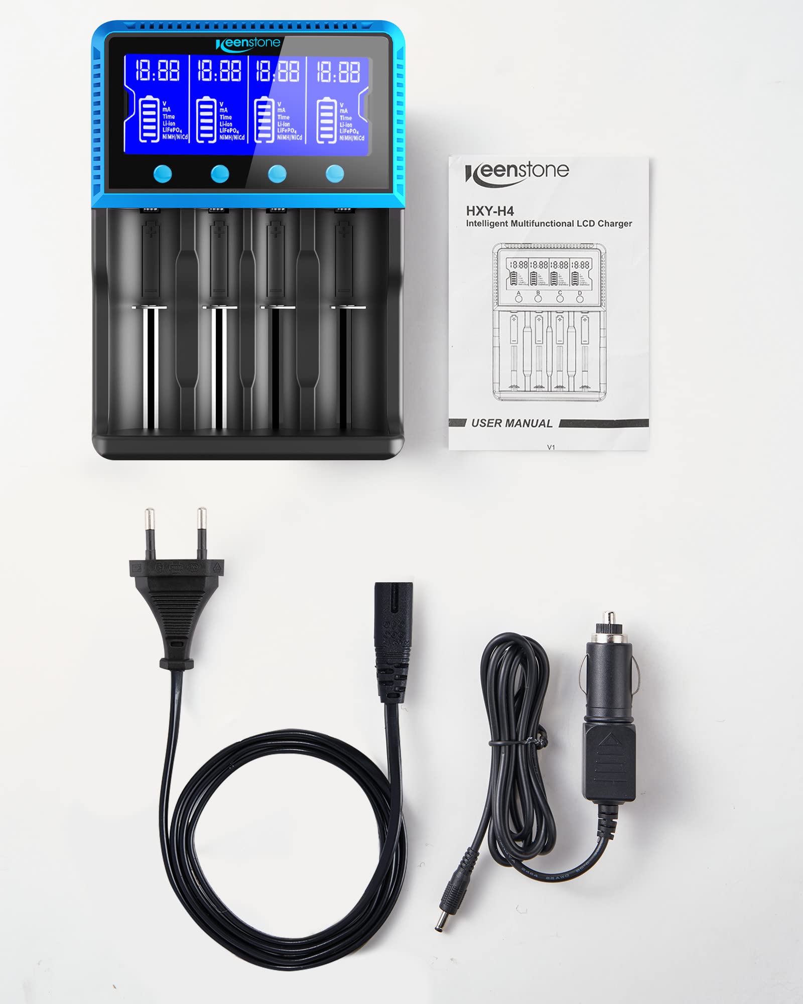 Keenstone 18650 Battery Charger, Smart Universal Charger LCD Display for Rechargeable Batteries Ni-MH Ni-Cd AA AAA Li-ion LiFePO4 IMR 10440 14500 16340 RCR123A 26650