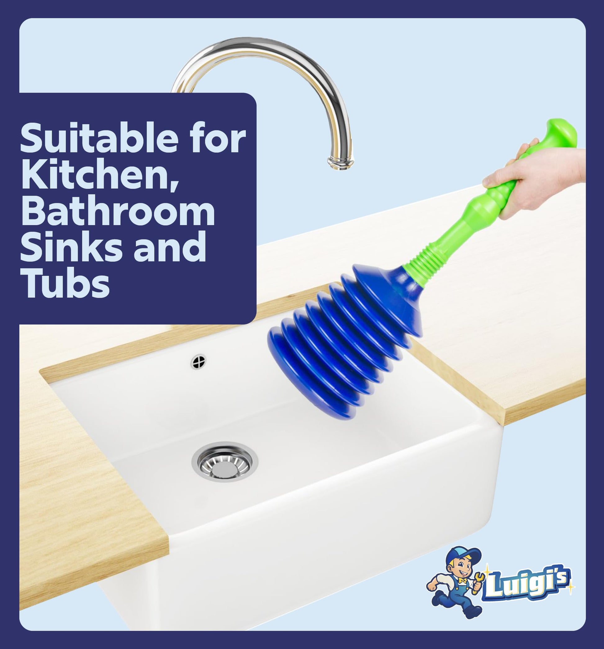 Luigi's Sink Plunger Kitchen - Sink Plunger Bathroom - Drain Bathtub or Shower - Small and Powerful Clog Remover - Commercial Style "Plumbers Plungers" with Large Bellows