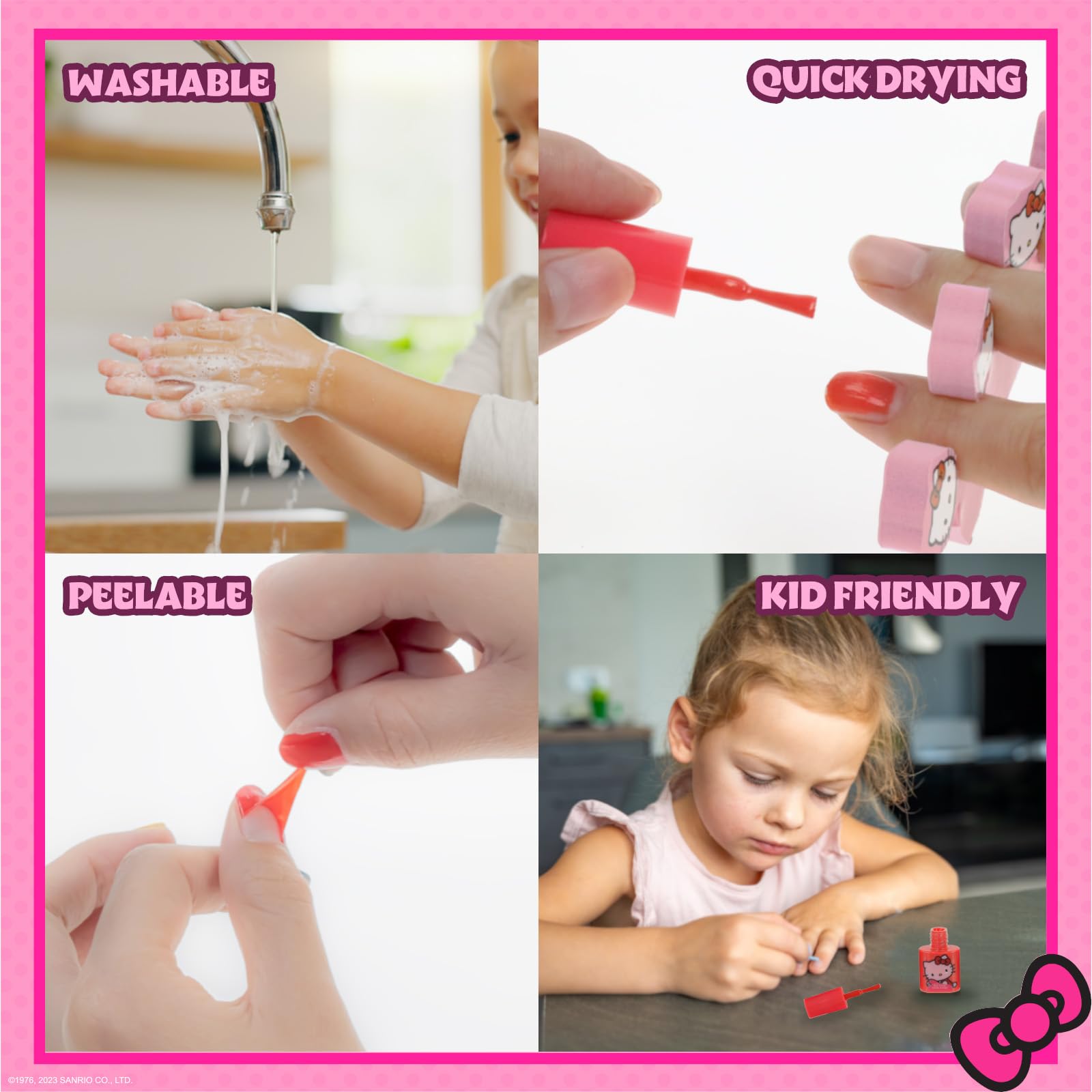 Hello Kitty Water-Based Nail Polish Set, Peel-Off Set with Glittery & Opaque Colors and Nail Accessories for Girls Kids, Perfect for Dress Up, Parties & Makeovers Ages 3+ by Townley Girl