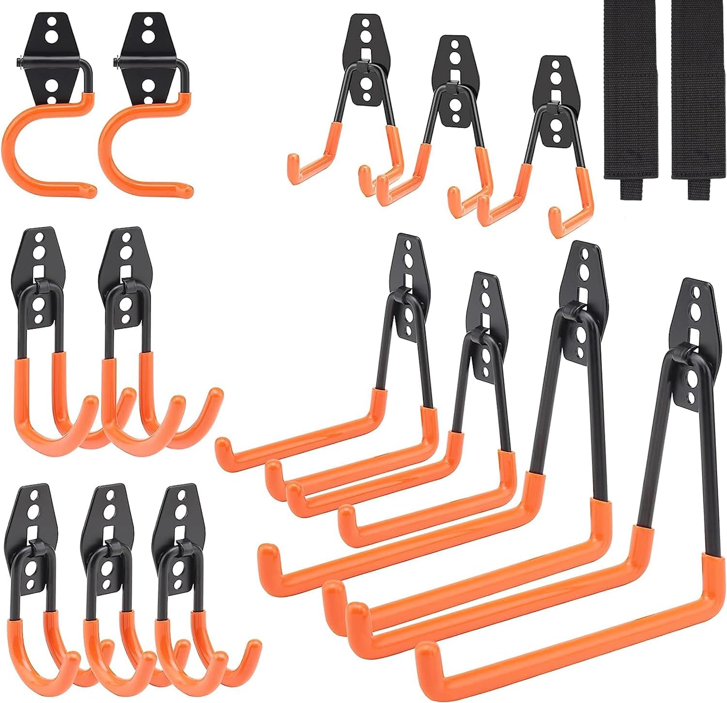 Dorisy Upgraded 16 Packs Garage Hooks Utility Double Heavy Duty with Mop Broom Holders, Wall Mount Hooks, Garage Storage Organization and Tool Hangers for Power Ã¯Â¼Â Garden Tools, Ladders, Bikes(Orange)