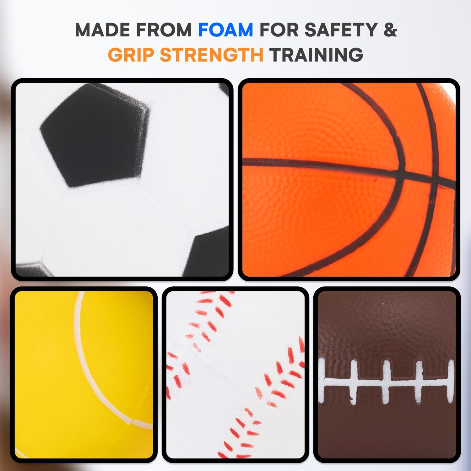 Neliblu Set of 5 Foam Balls for Kids - Toddler Toys Set with Soccer, Basketball, Football, Baseball, and Tennis - Soft Indoor and Outdoor Baby Balls for Toddlers - Kids Outdoor Toys for Active Play