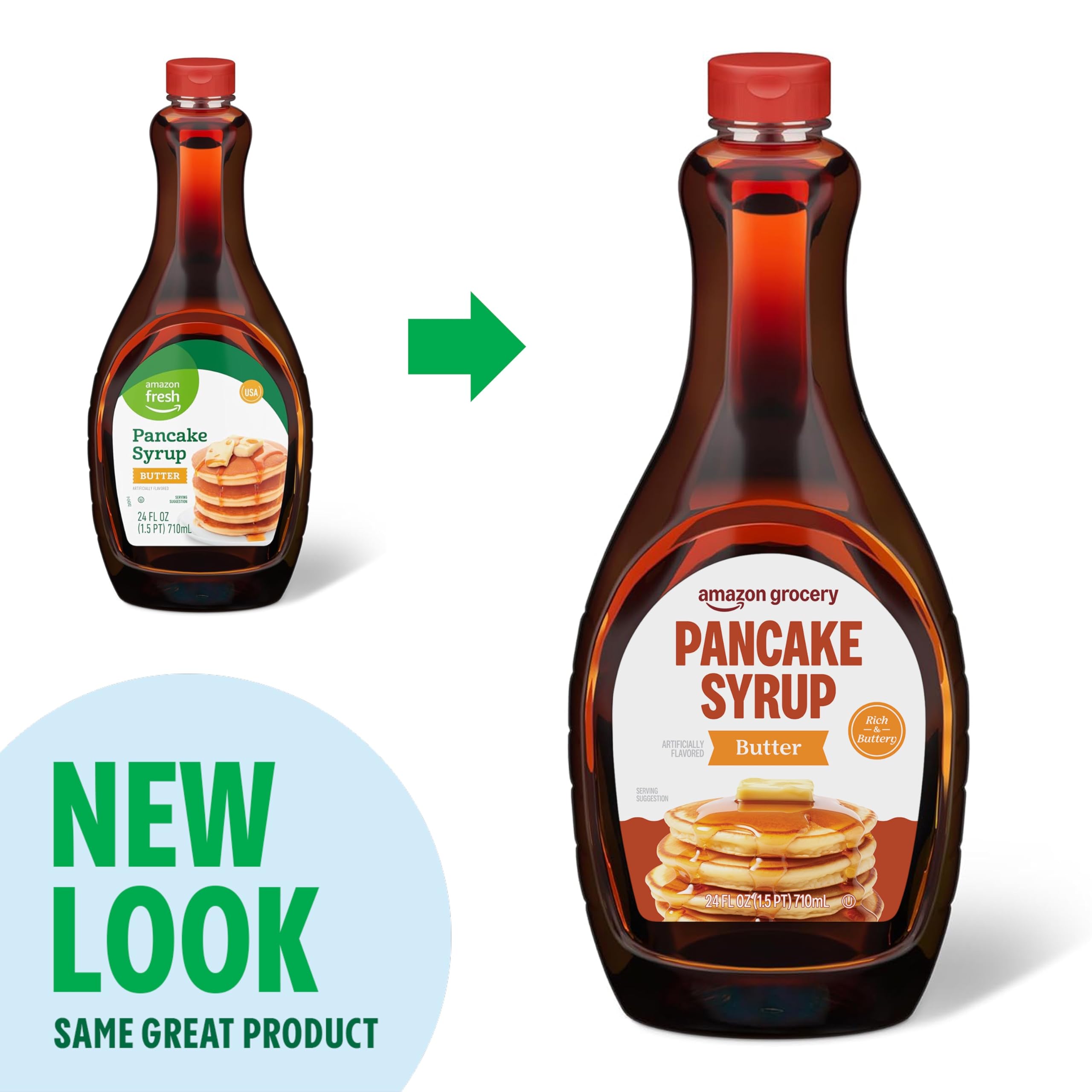 Amazon Grocery, Butter Flavor Pancake Syrup, 24 Fl Oz (Previously Amazon Fresh, Packaging May Vary)