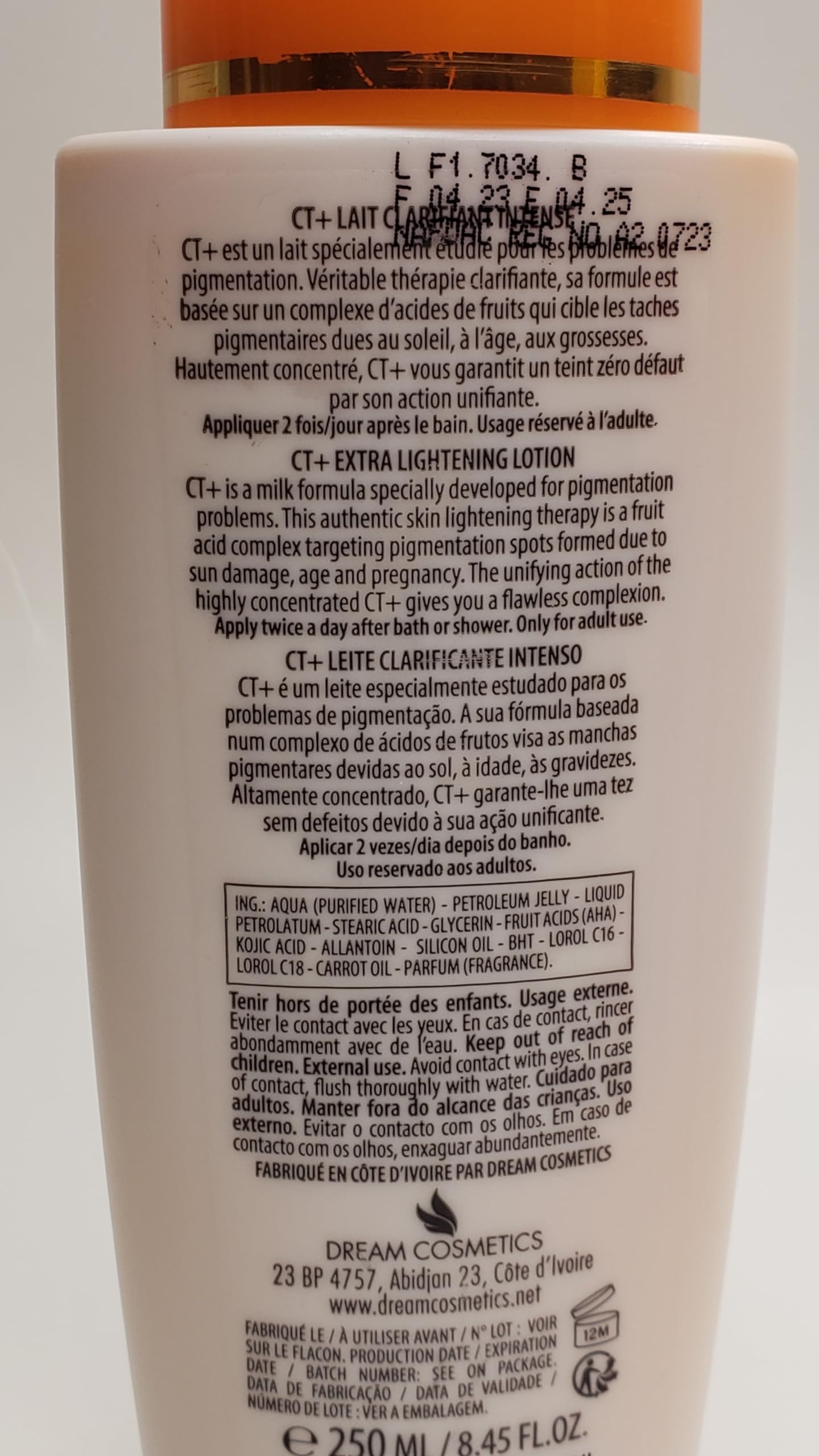CT+ Clear Therapy Extra Lightening Skin Cream 6.76 & Lotion 8.45oz & Soap 6.17oz & Serum 2.37oz & Liner101 LPS40 Pencil & Sample Fragrance