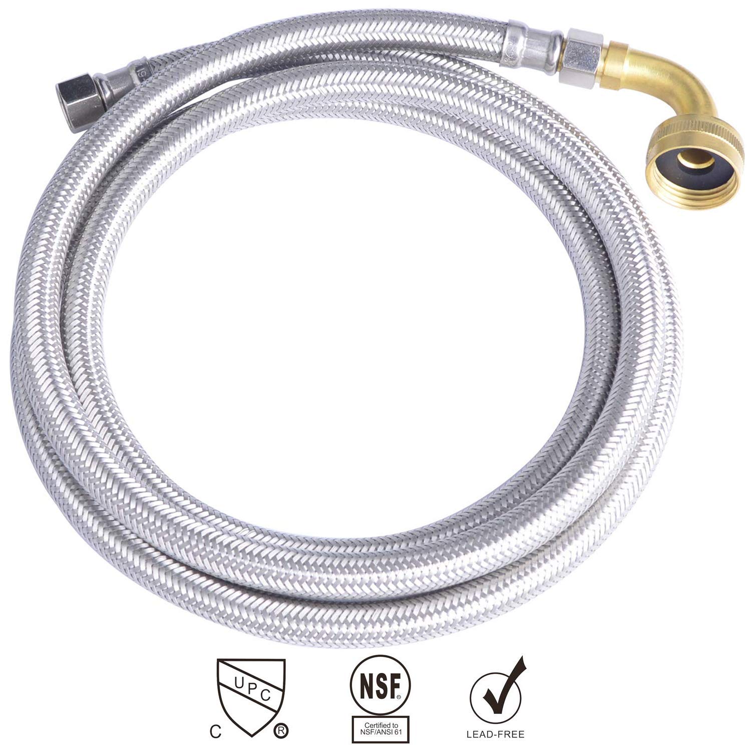 Hydro Master Braided Stainless Steel Dishwasher Connector with Elbow 72 inches 3/8" Comp x 3/8" Comp