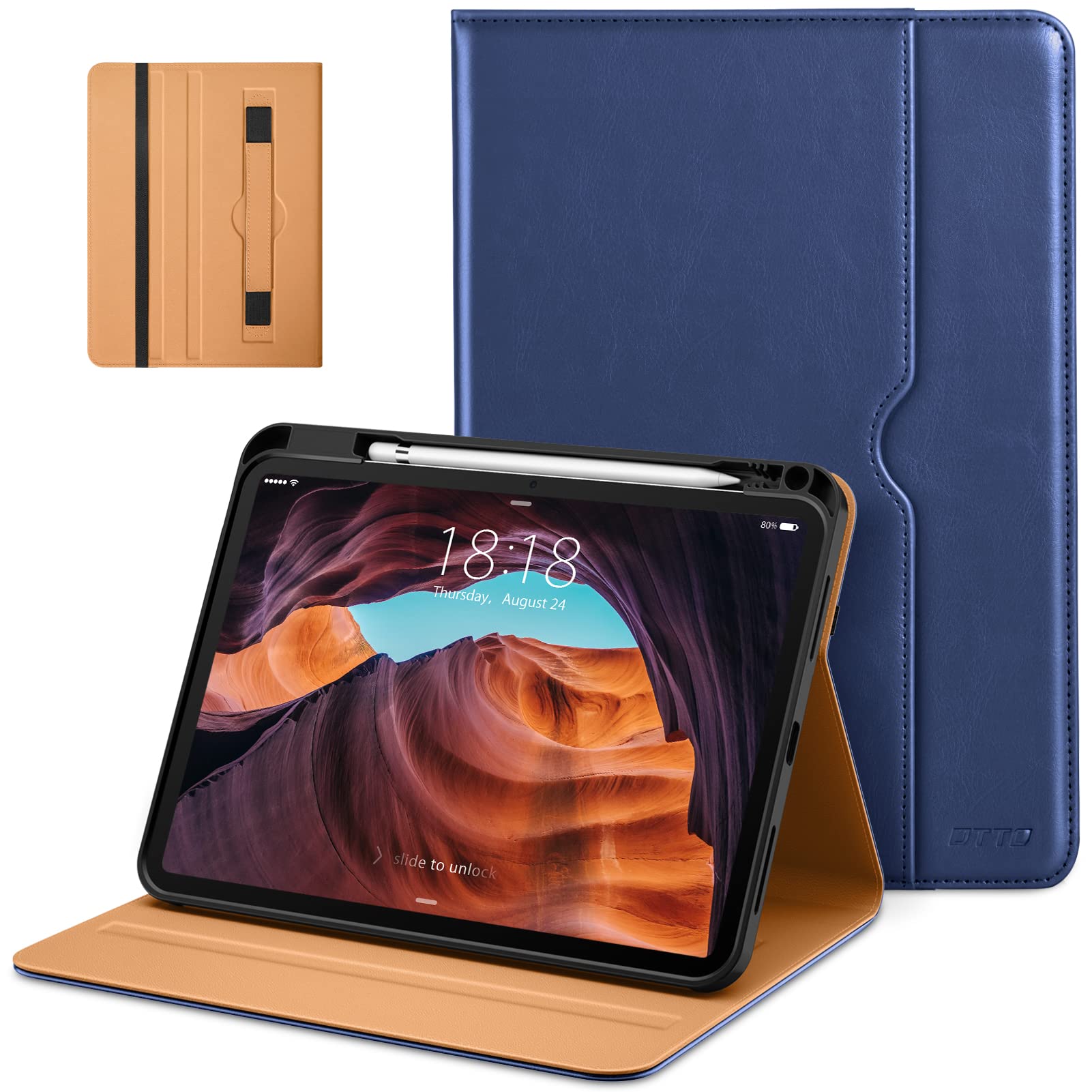 DTTO for iPad 10th Generation Case 10.9 Inch 2022, Premium Leather Business Folio Stand Cover with Pencil Holder - Auto Wake/Sleep and Multiple Viewing Angles, Black