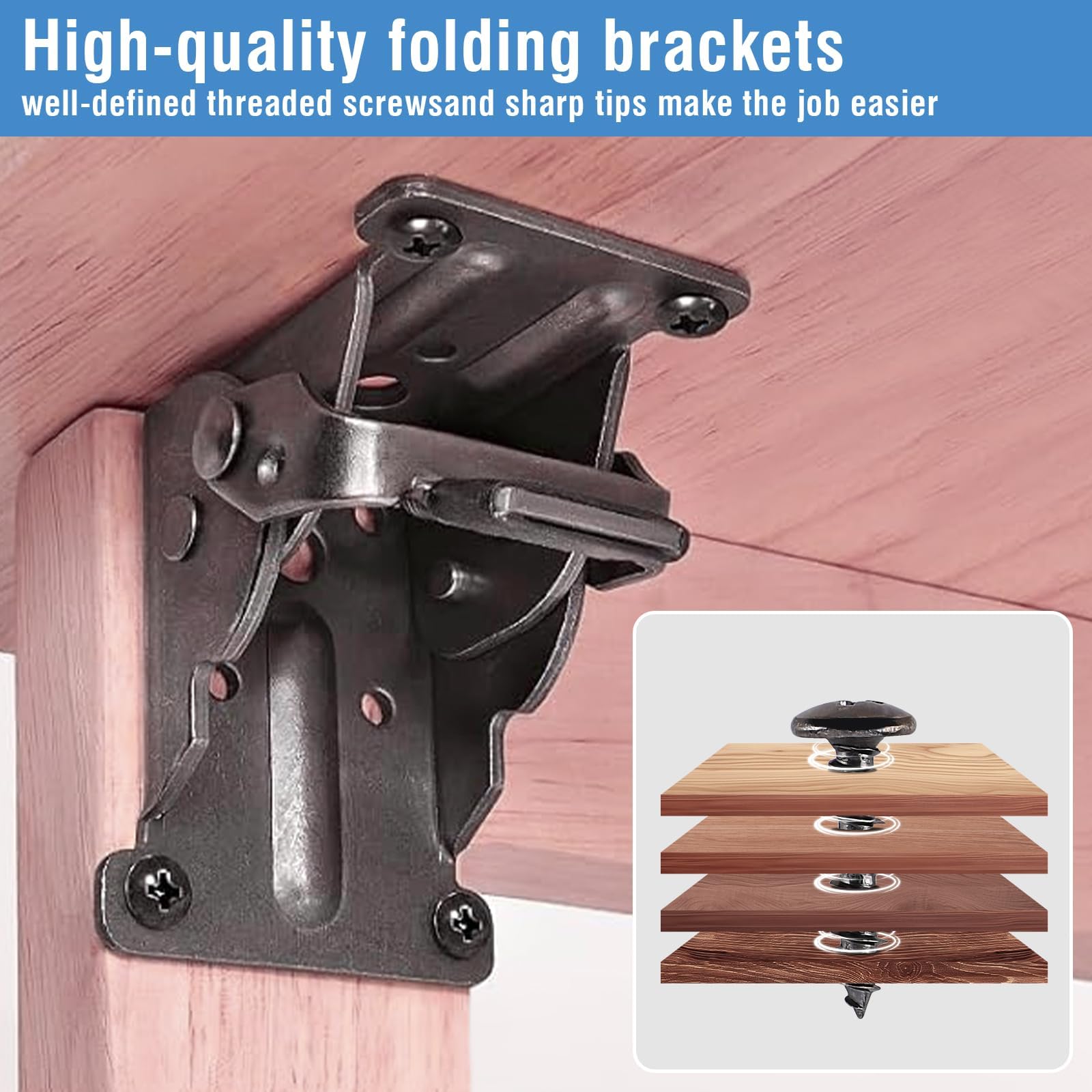 4 Pack Locking Hinge for Folding Table Brackets, Heavy Duty Folding Brackets 90 Degree Self Locking Folding Hinge for Table Legs Furniture