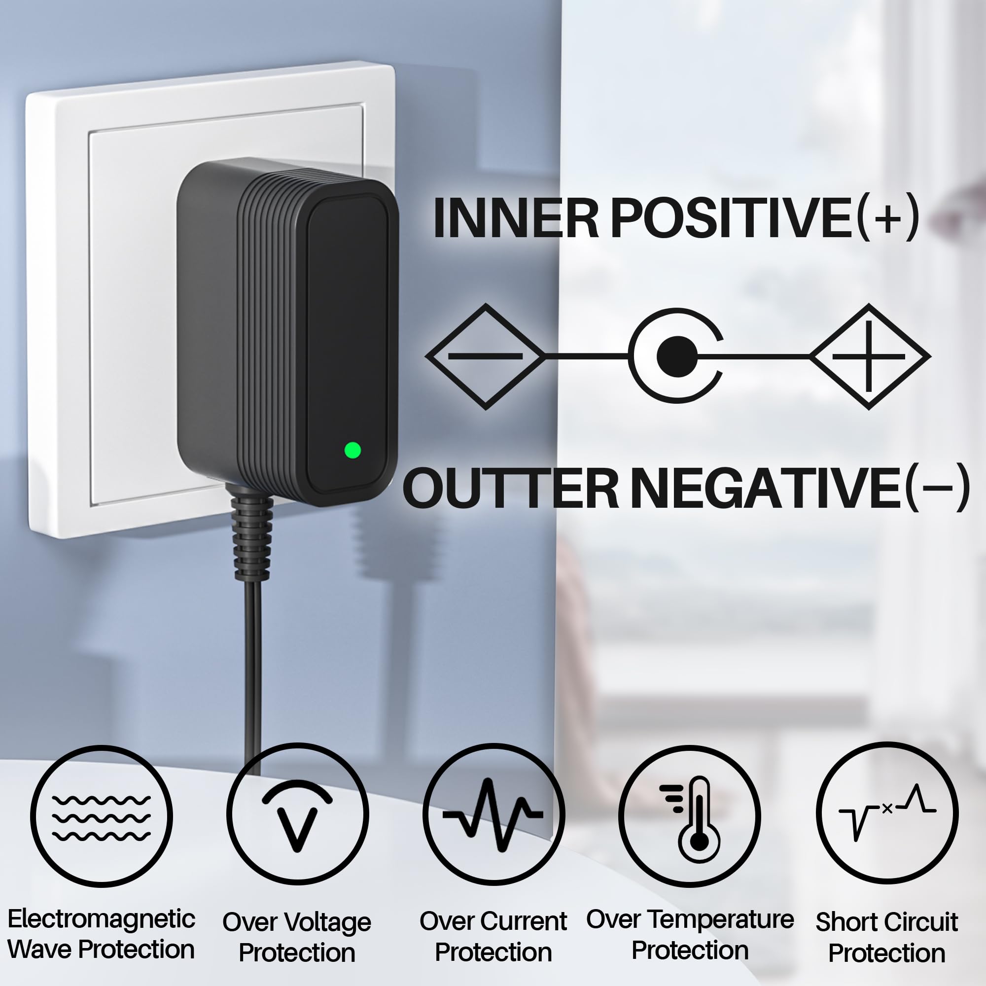 9V Power Supply AC Adapter DC 9V Power Cord Universal Power Adapter 9V Charger with 10 Interchangeable Jacks Compatible with 1000mA 900mA 800mA 700mA 600mA 500mA 400mA 300mA 200mA 100mA Electronics