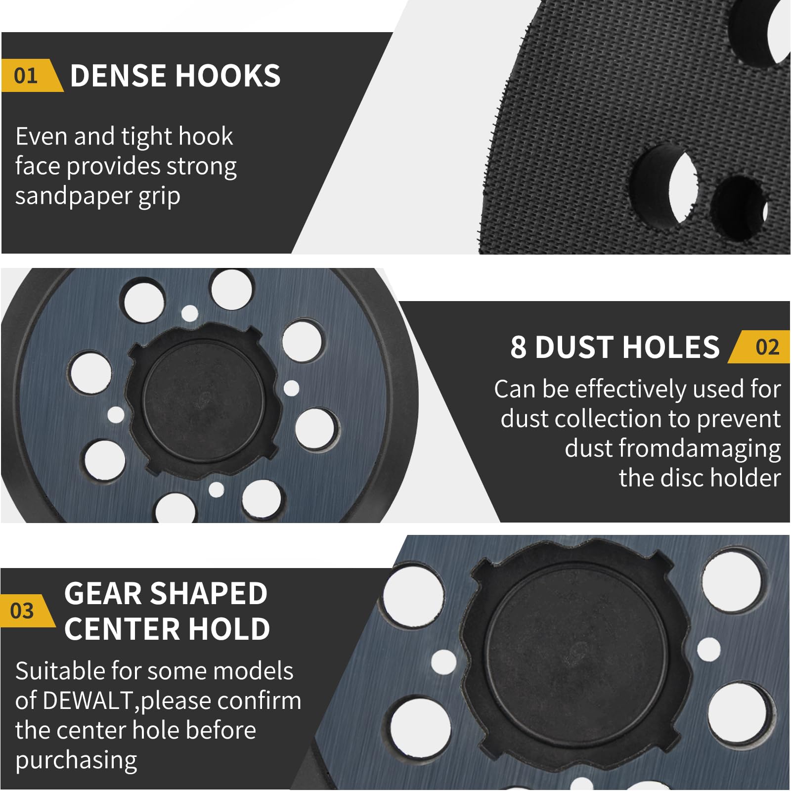 Sander Pad for Dewalt, 2 Pack 5" 8 Hole Hook and Loop Orbital Sander Pad Replacement for DeWalt DWE6421 6421K DWE6423 6423K DCW210B (4 Screw Holes Sanding Part for DeWalt DWE64233 & N329079)